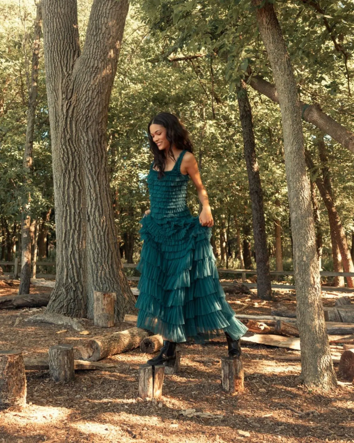 Teal Sleeveless Ruffle Layered Gown - Image 5