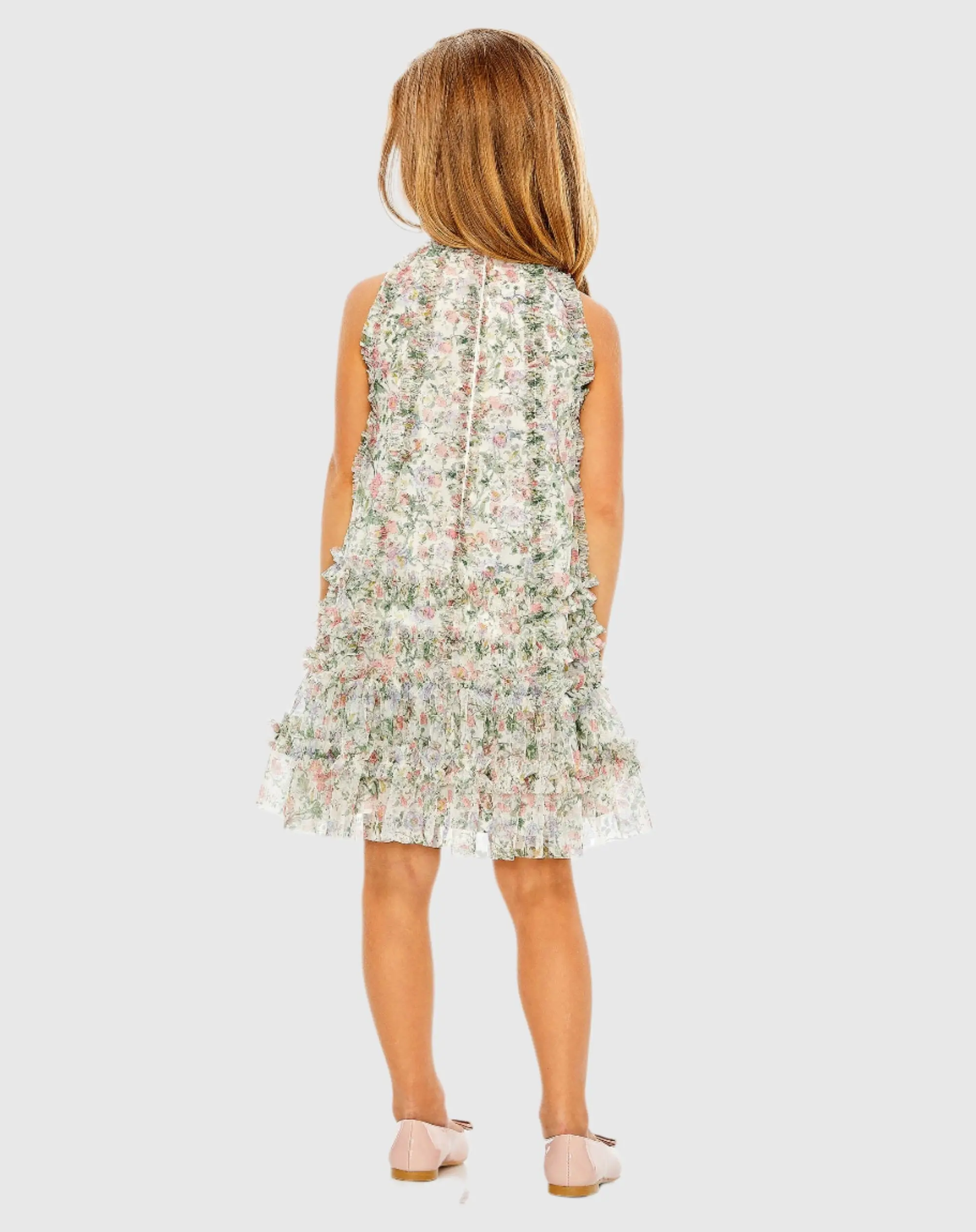 Girls Multicolor Floral Printed Ruffle Mini Dress - Image 3