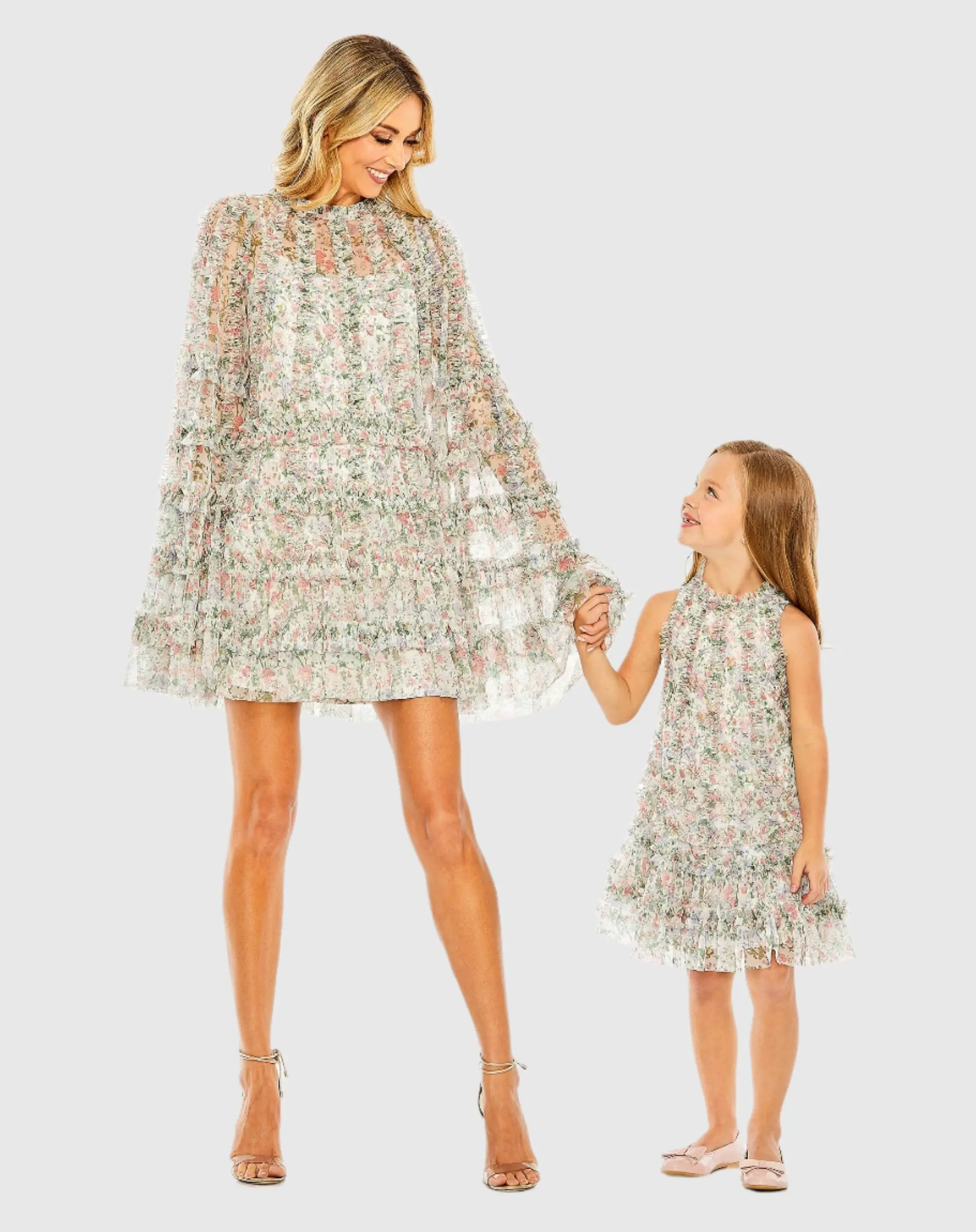 Girls Multicolor Floral Printed Ruffle Mini Dress - Image 4