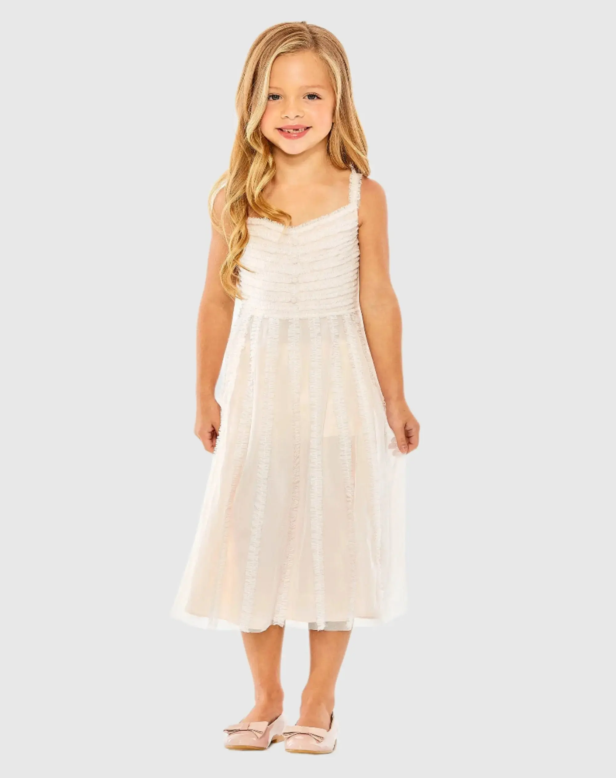 Girls Pink Sleeveless Ruffle Tiered Mini Dress