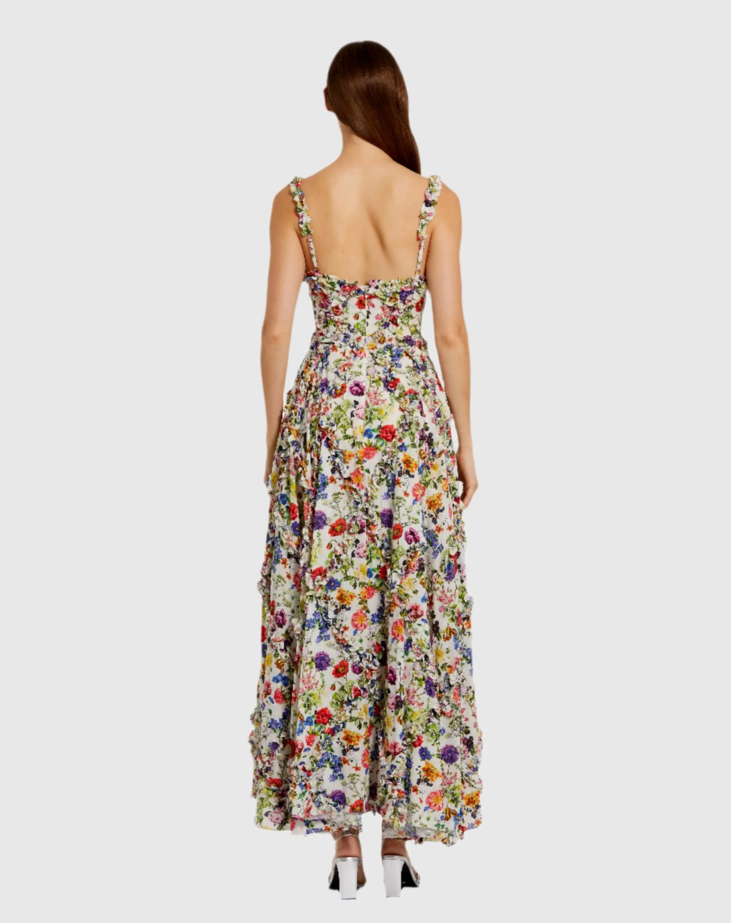 Multicolor Ruffle Scoop Neck Floral A-Line Dress - Image 3