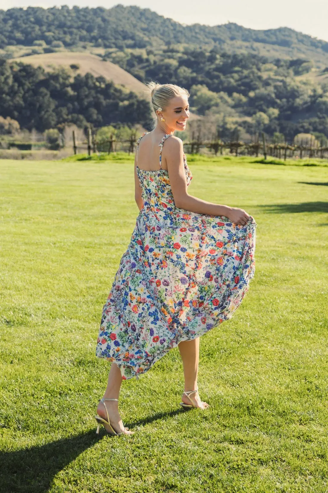 Multicolor Ruffle Scoop Neck Floral A-Line Dress - Image 7