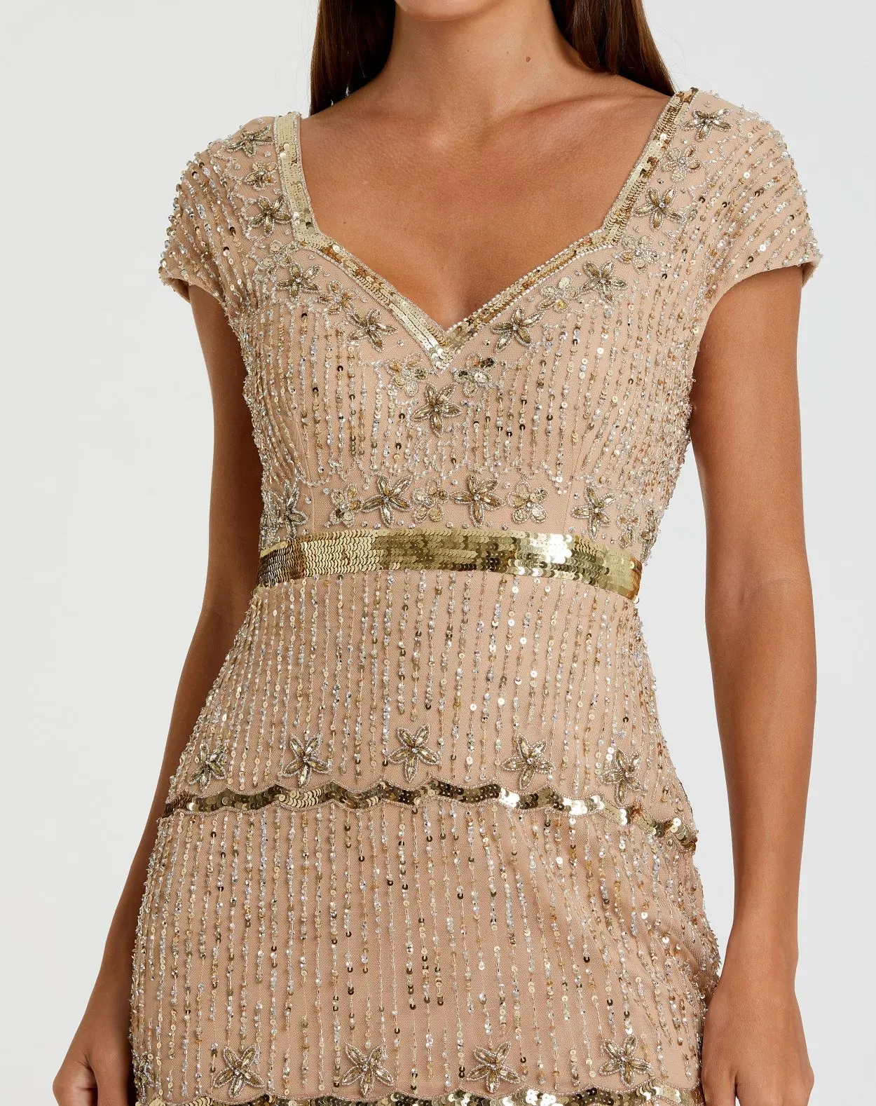 Gold Sequin Cap Sleeve Sweetheart Column Gown - Image 2