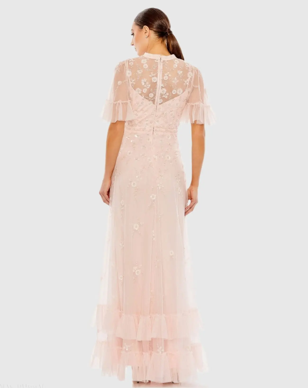 Light Pink Floral Embellished Flutter Sleeve A-Line Gown - Image 3