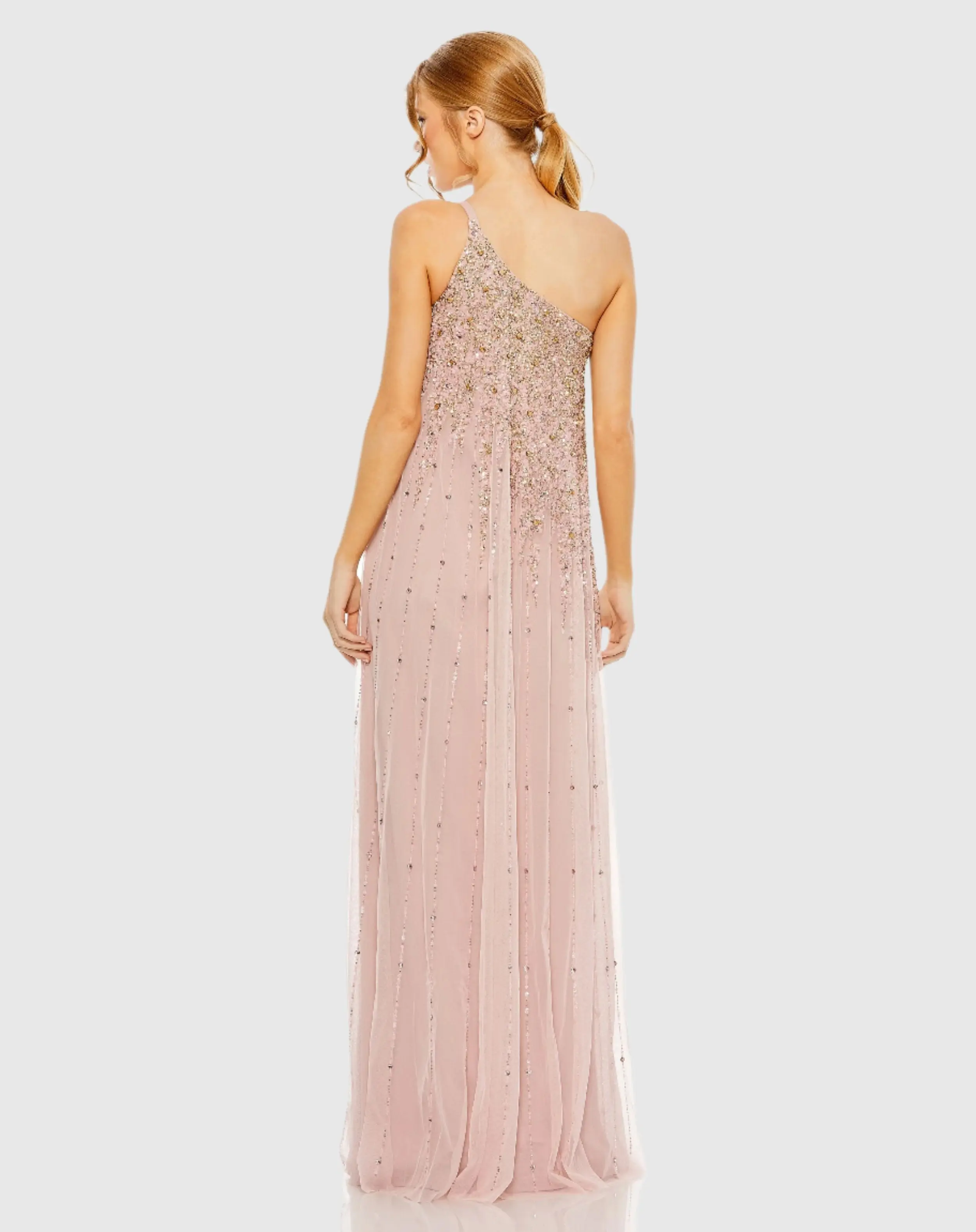 Pink One Shoulder Embellished Evening Gown - Image 3