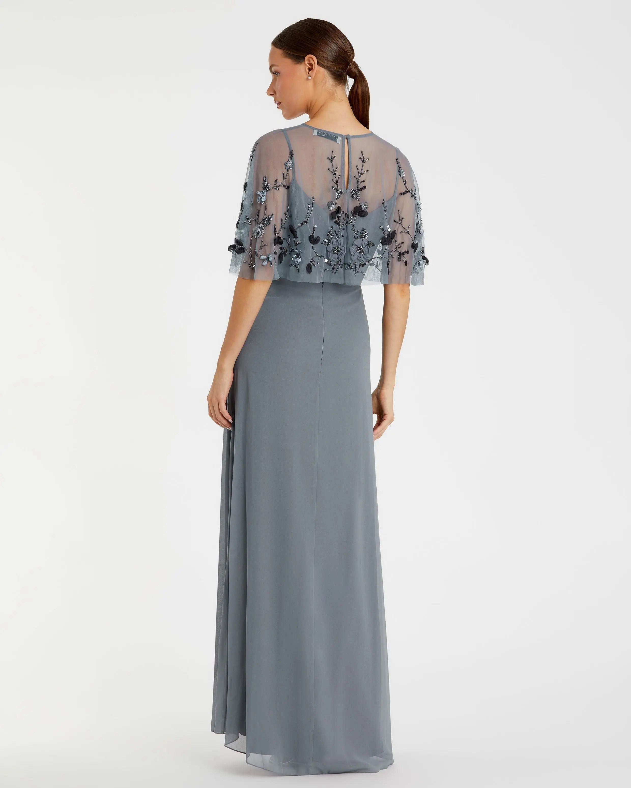 Gray Sleeveless Gown With Embellished Cape - FINAL SALE - Image 3