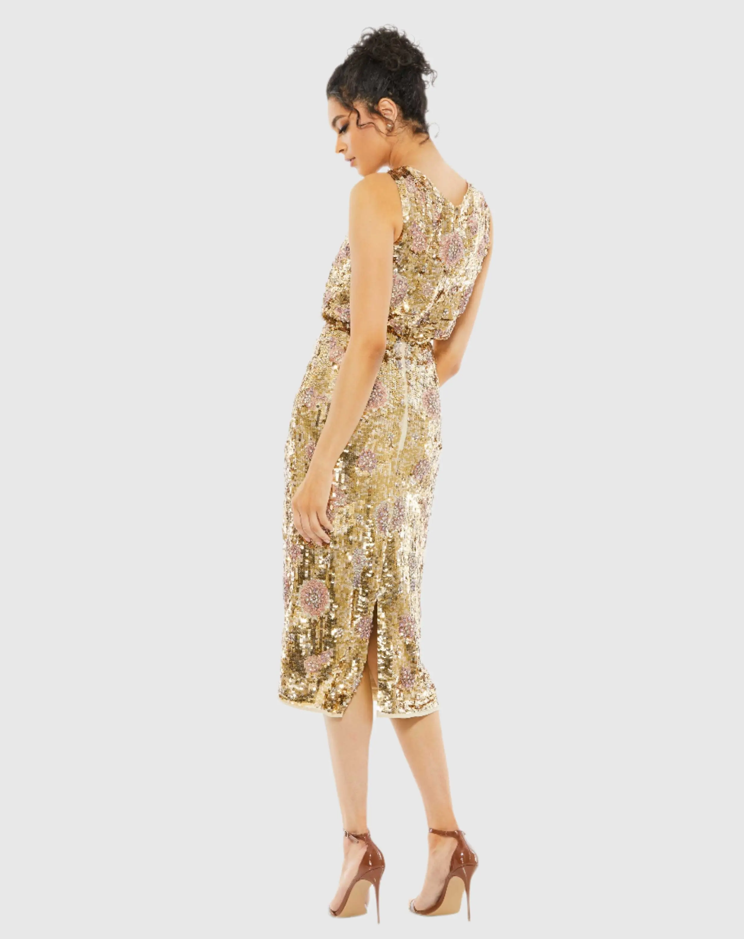 Gold Hand Beaded High Neck Midi Dress - FINAL SALE - Image 3