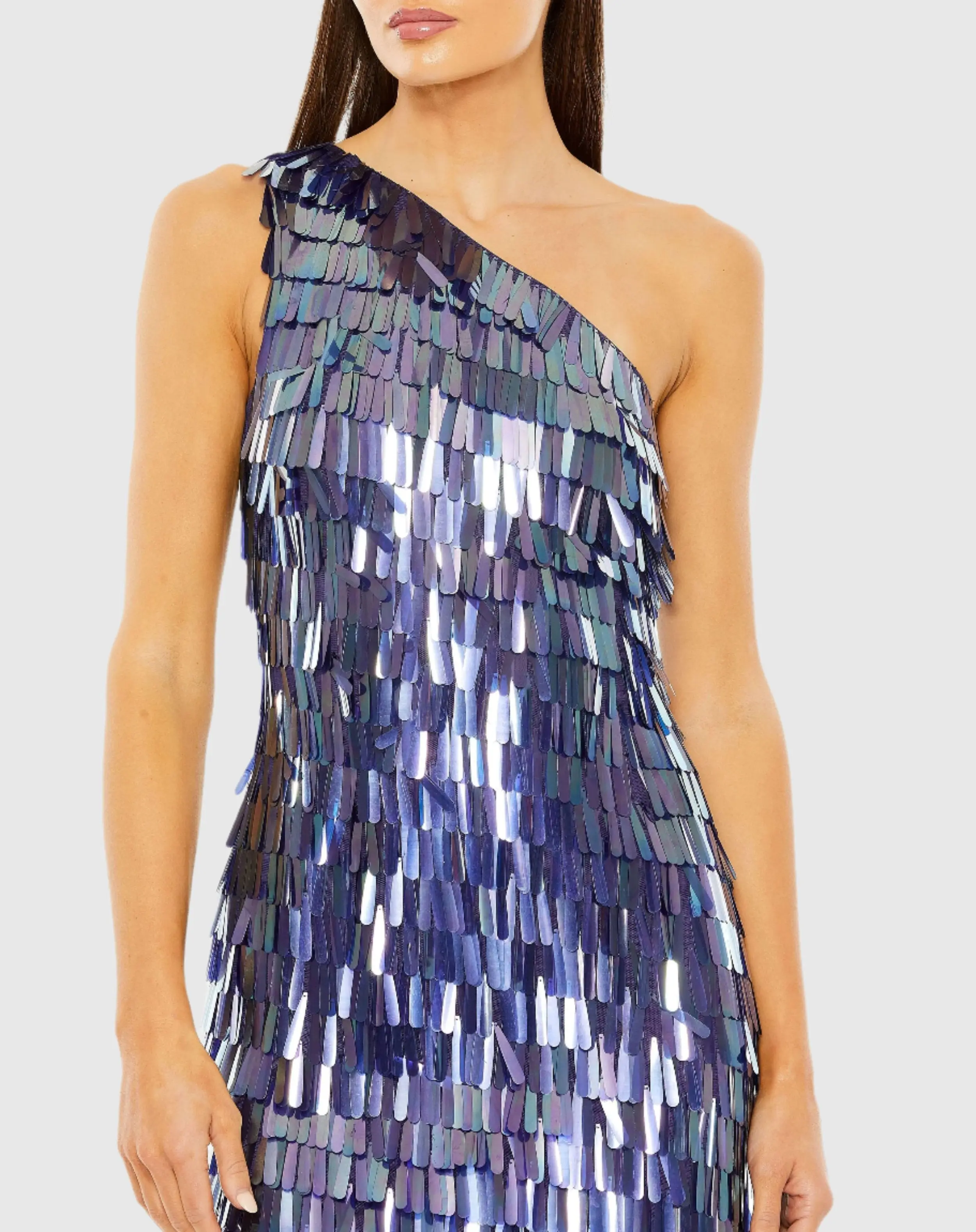 Multicolor One Shoulder Ombre Fringe Paillette Mini Dress - Image 2