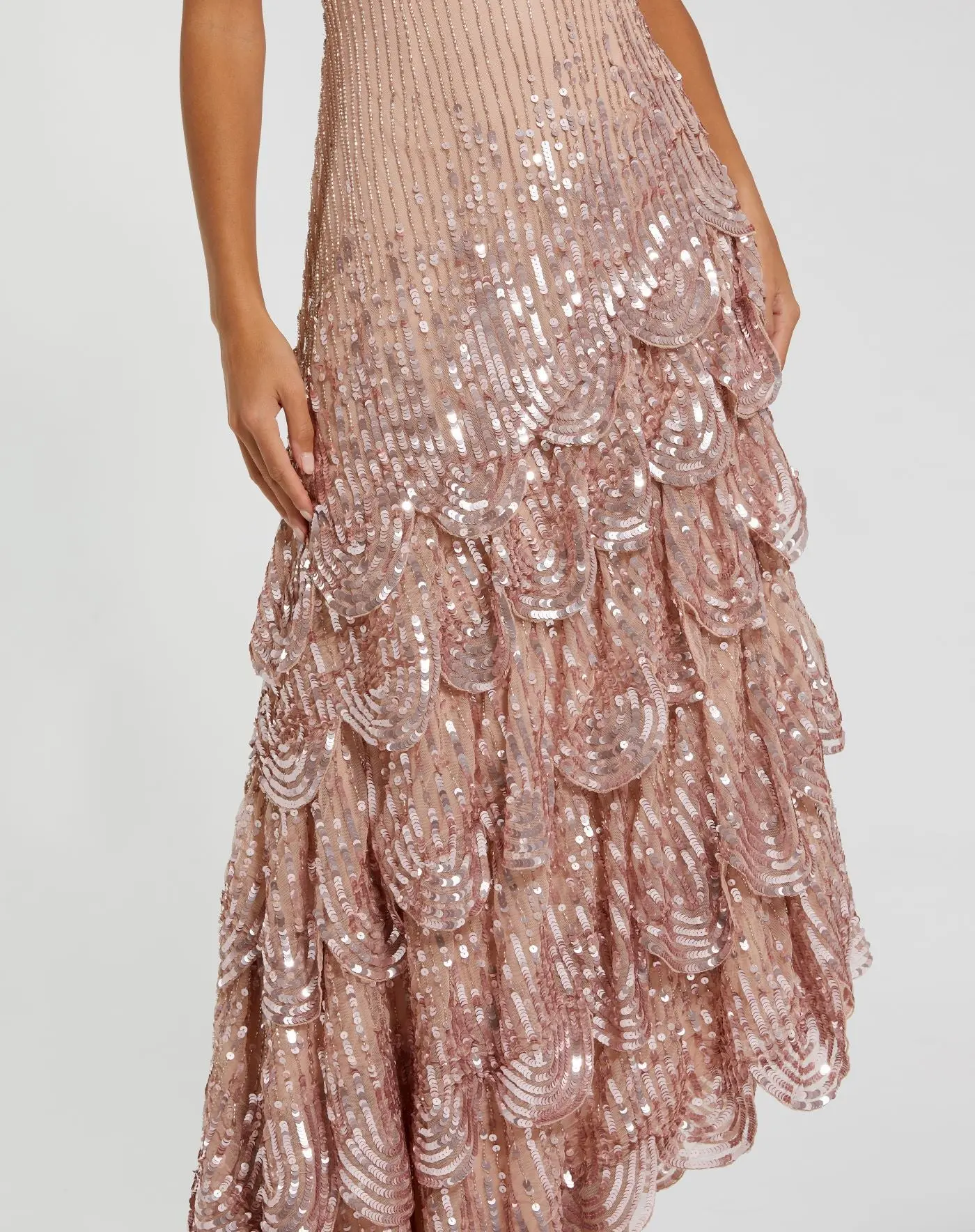 Pink Asymmetrical Scallop Hem Embellished Dress - Image 2