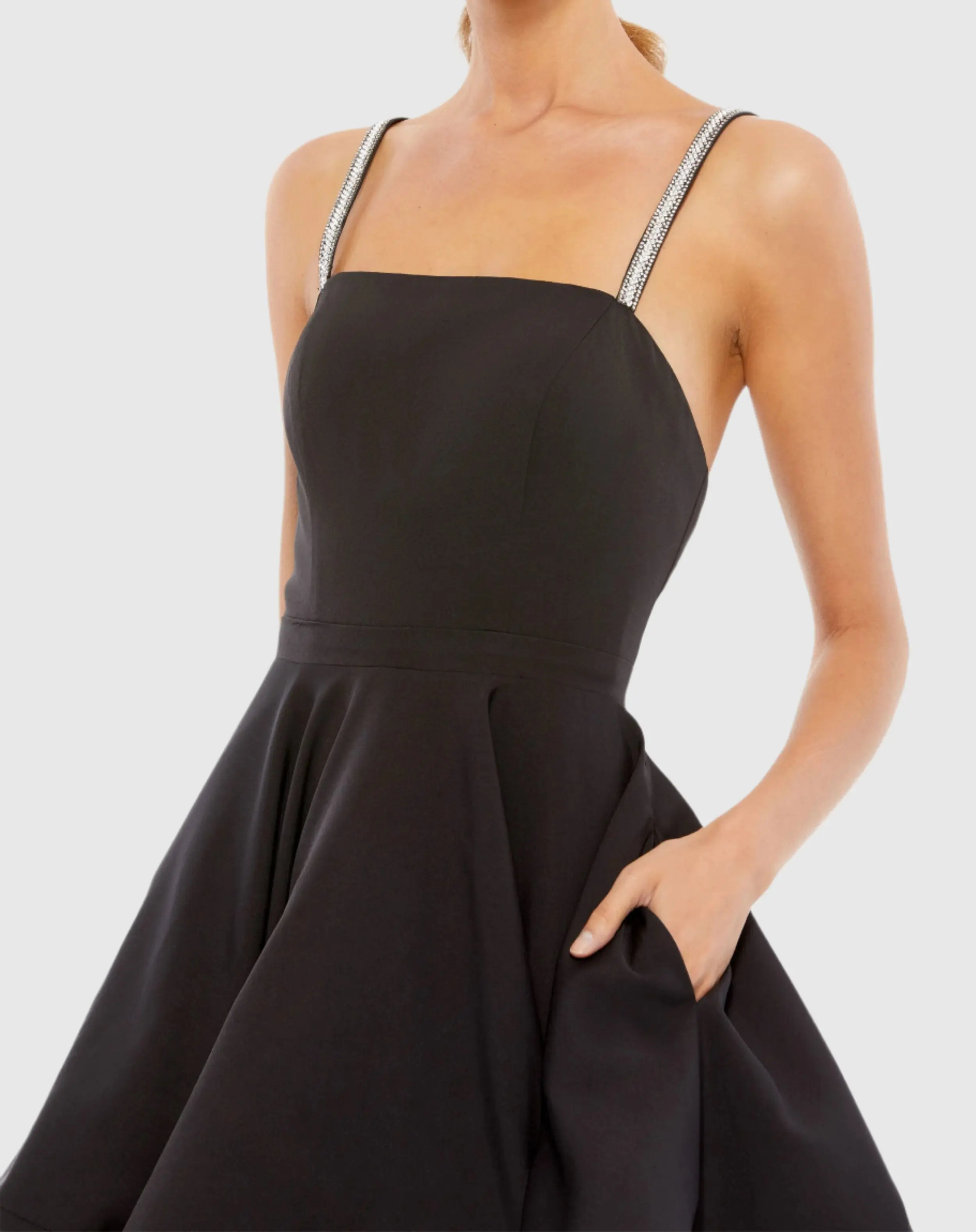 Black Square Neck Mini A Line Dress - Image 2