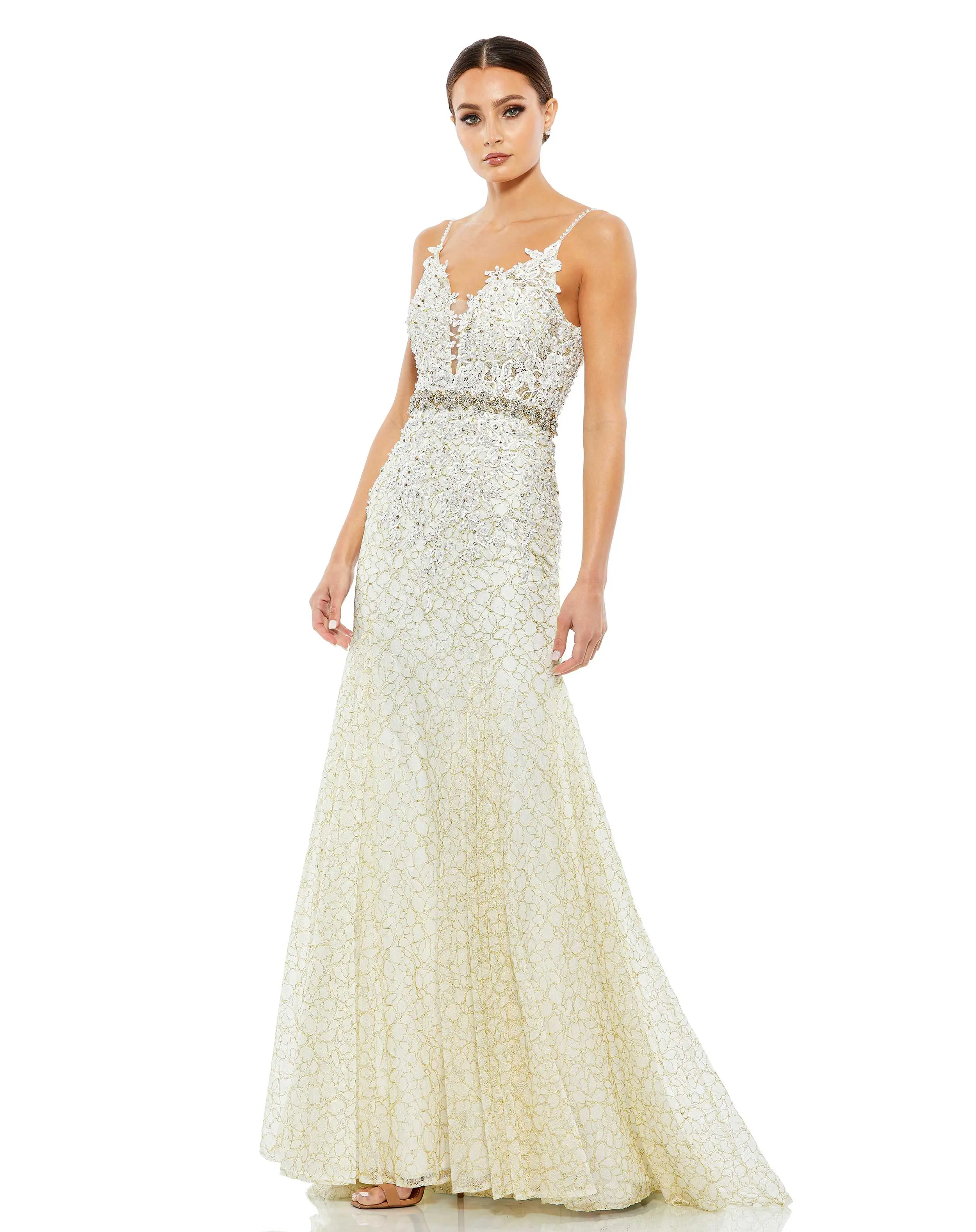 Applique Sleeveless Plunge Neck Trumpet Gown - Image 2