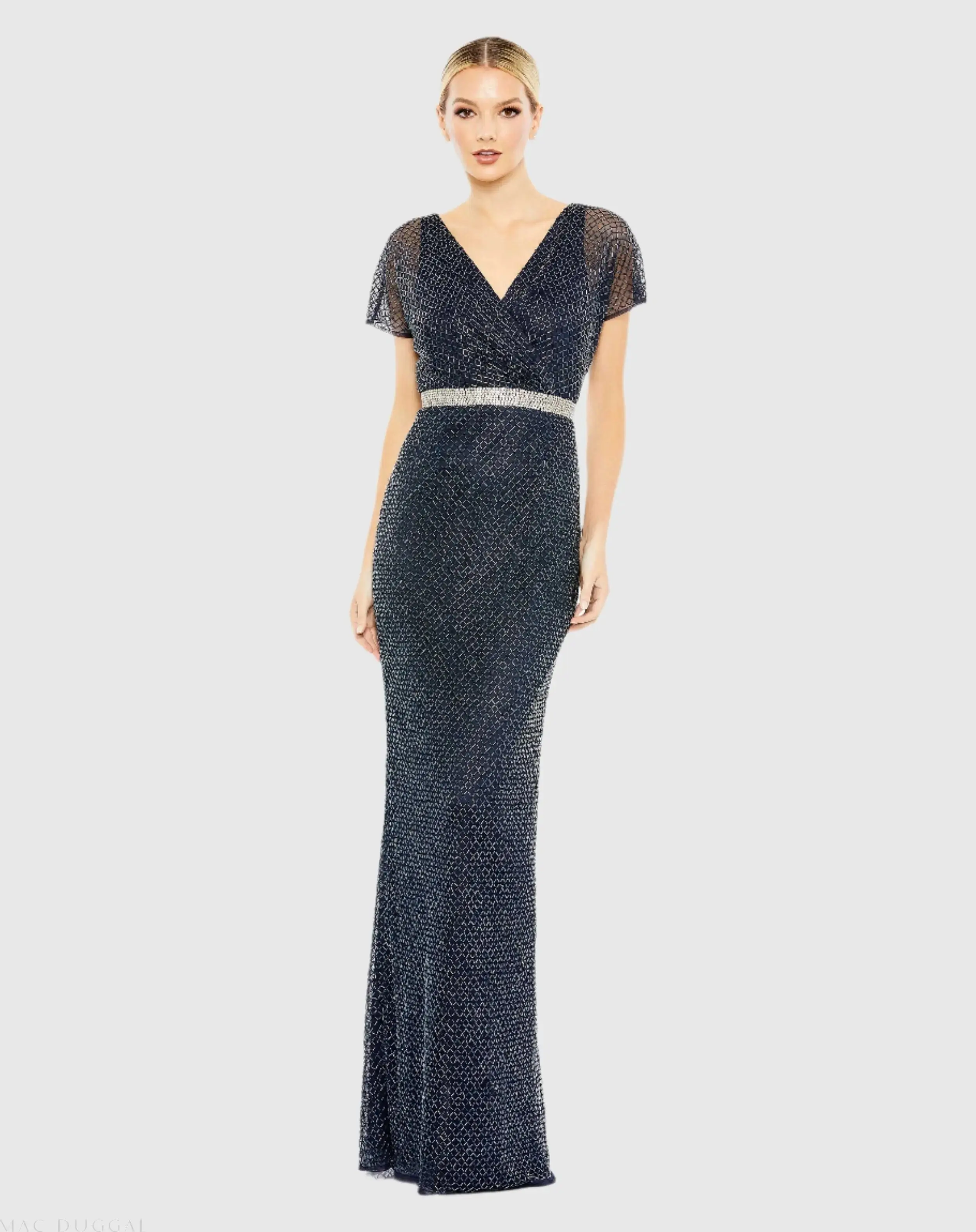 Beaded Short Sleeve Column Gown - Image 2