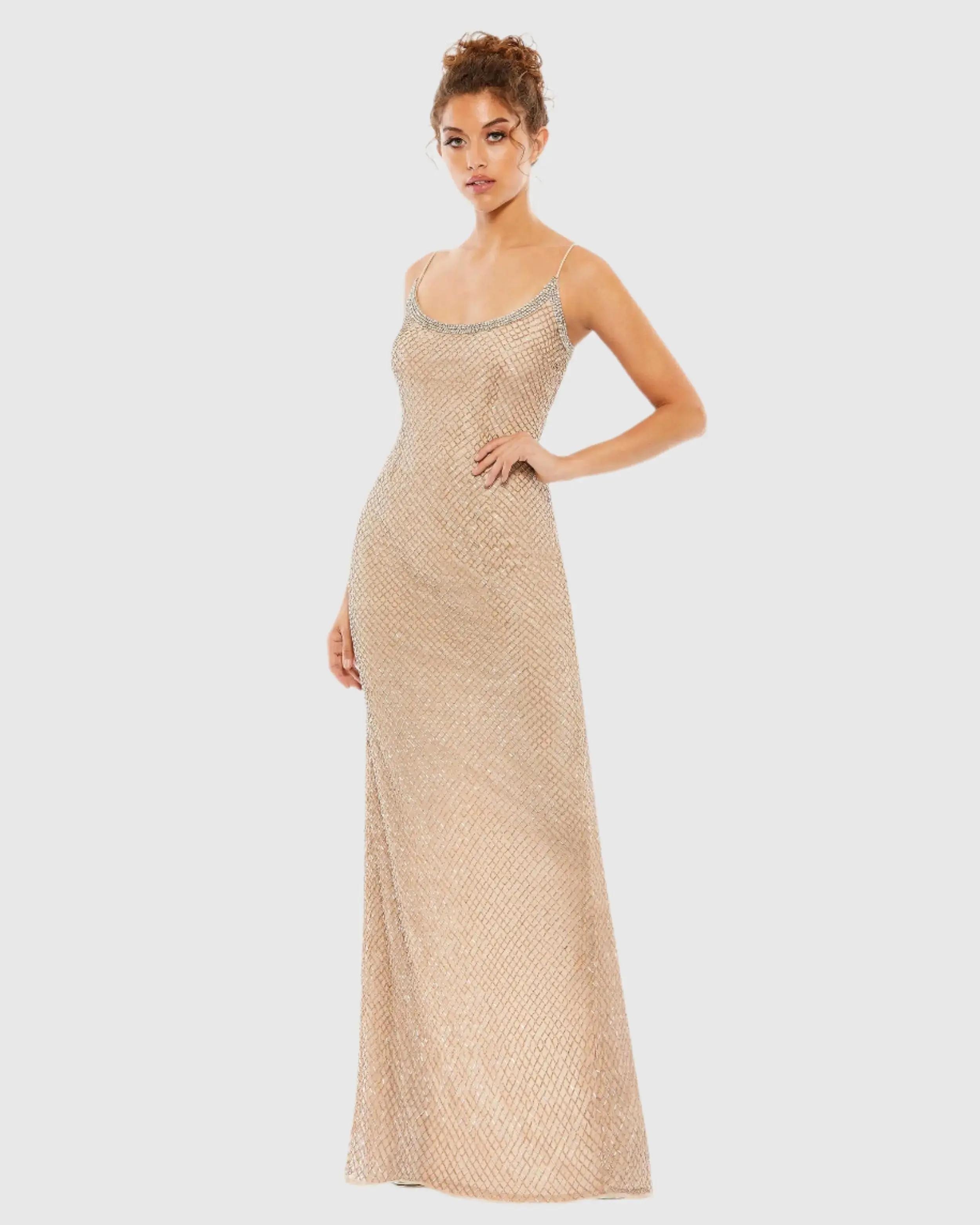 Beaded Spaghetti Strap Column Gown - Image 2