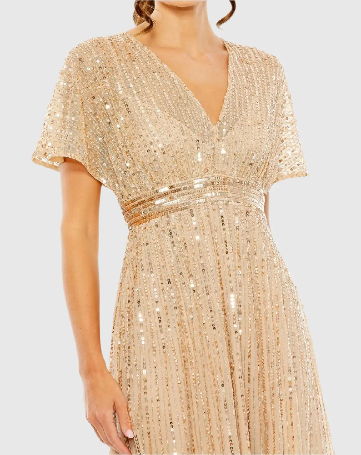 Beige Embellished Short Sleeve Empire Waist Dress - Image 2