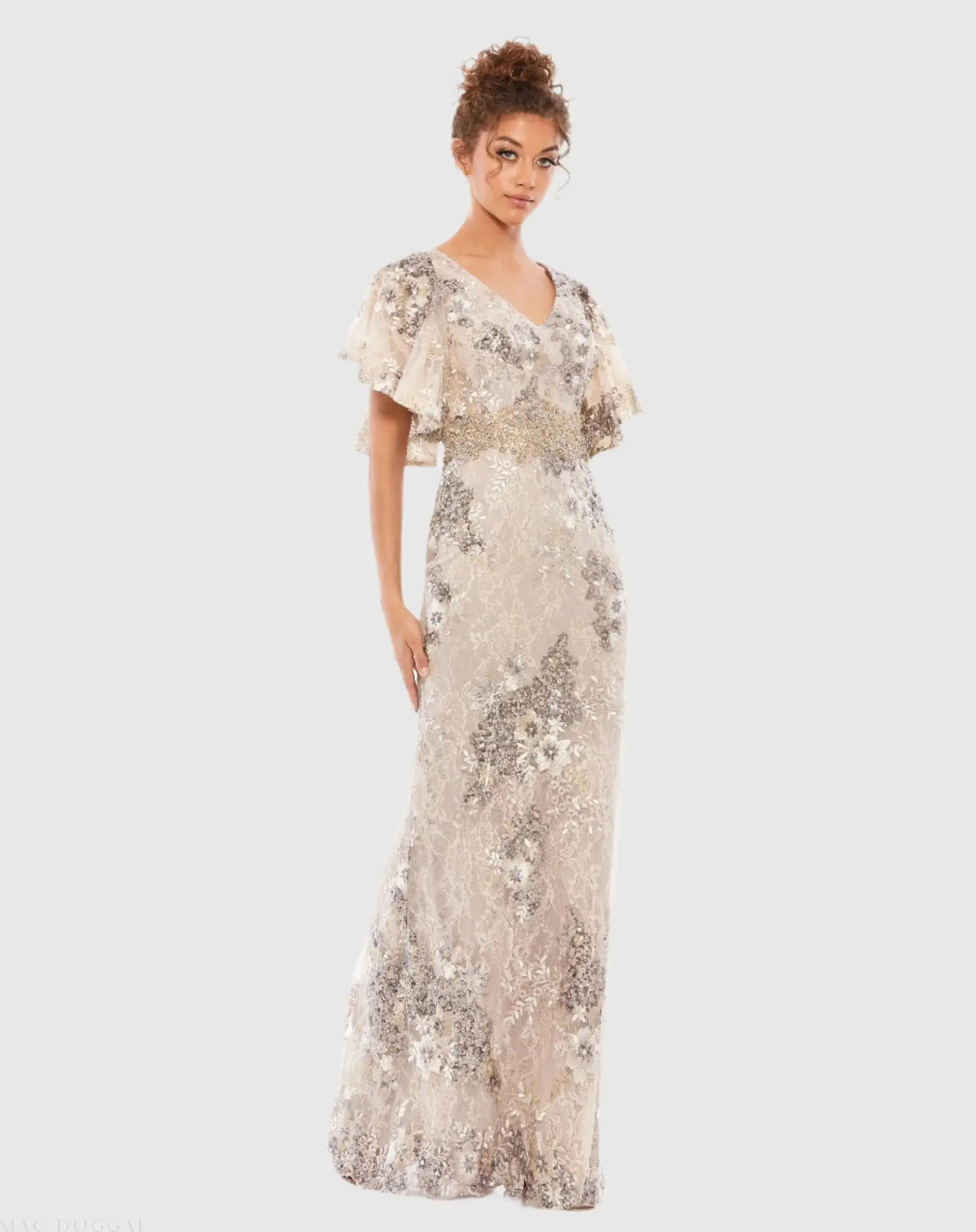 Bell Sleeve Floral Embellished Gown - Image 2