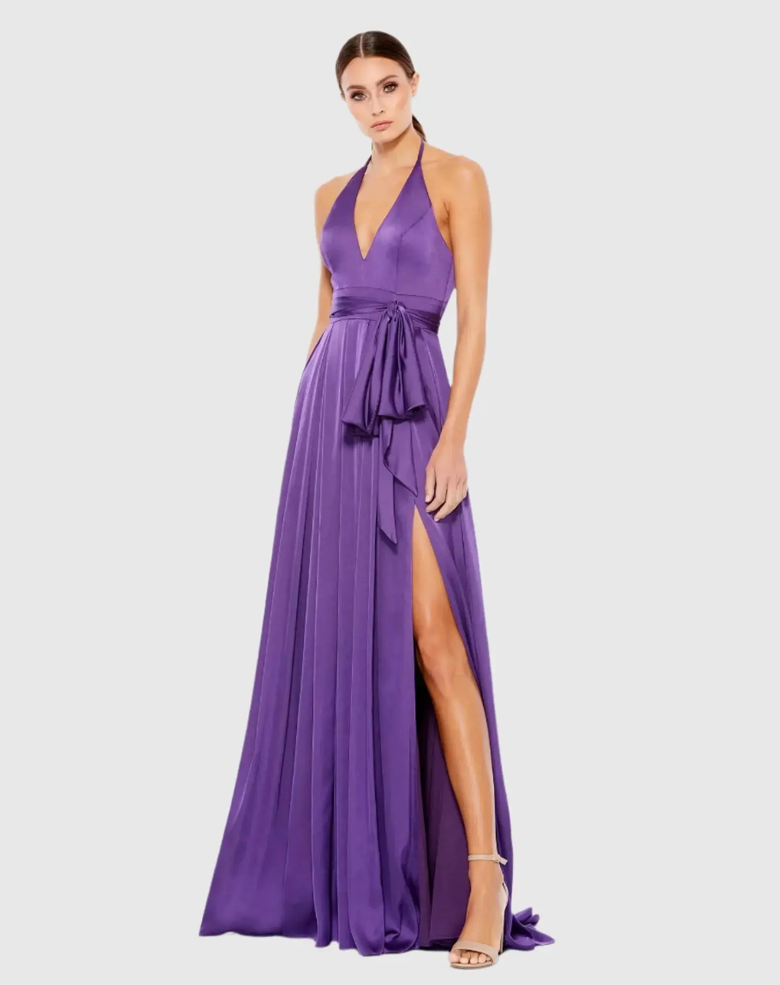 Charmeuse Halter Strap Soft Tie Waist Gown - Image 3