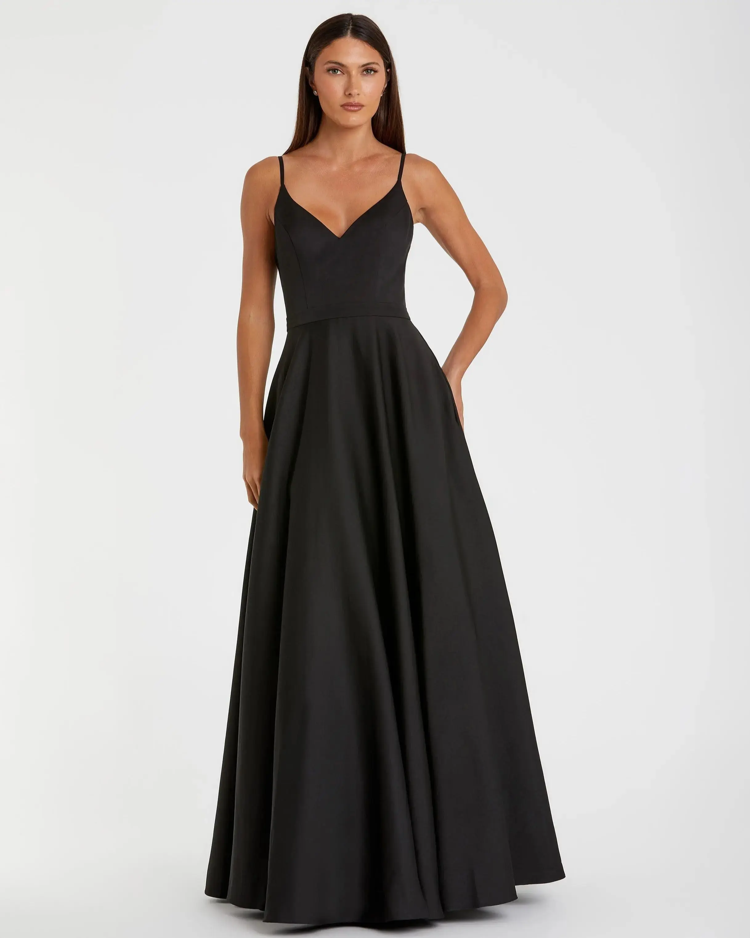 Black Classic A-Line V-Neck Ball Gown