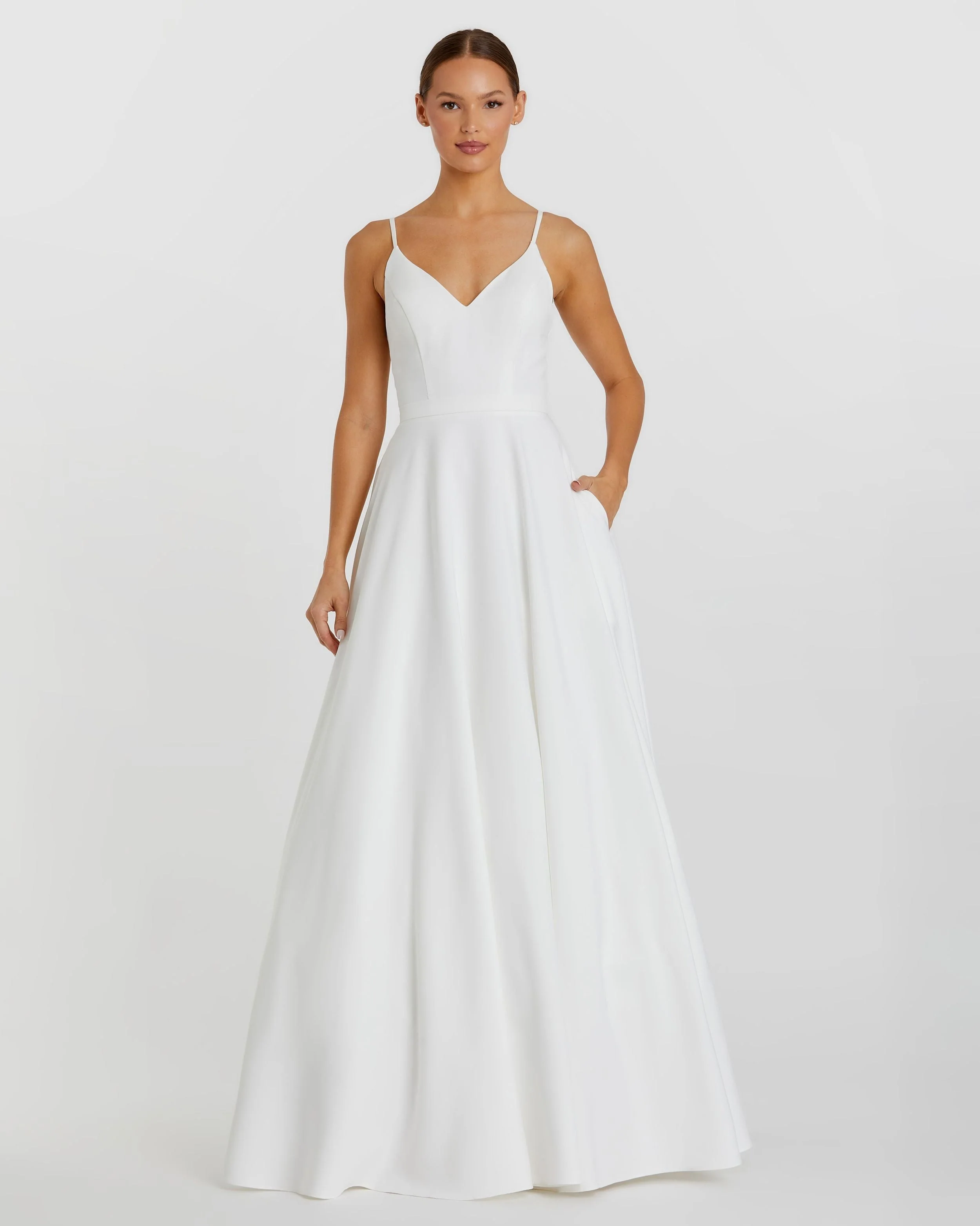 White Classic A-Line V-Neck Ball Gown