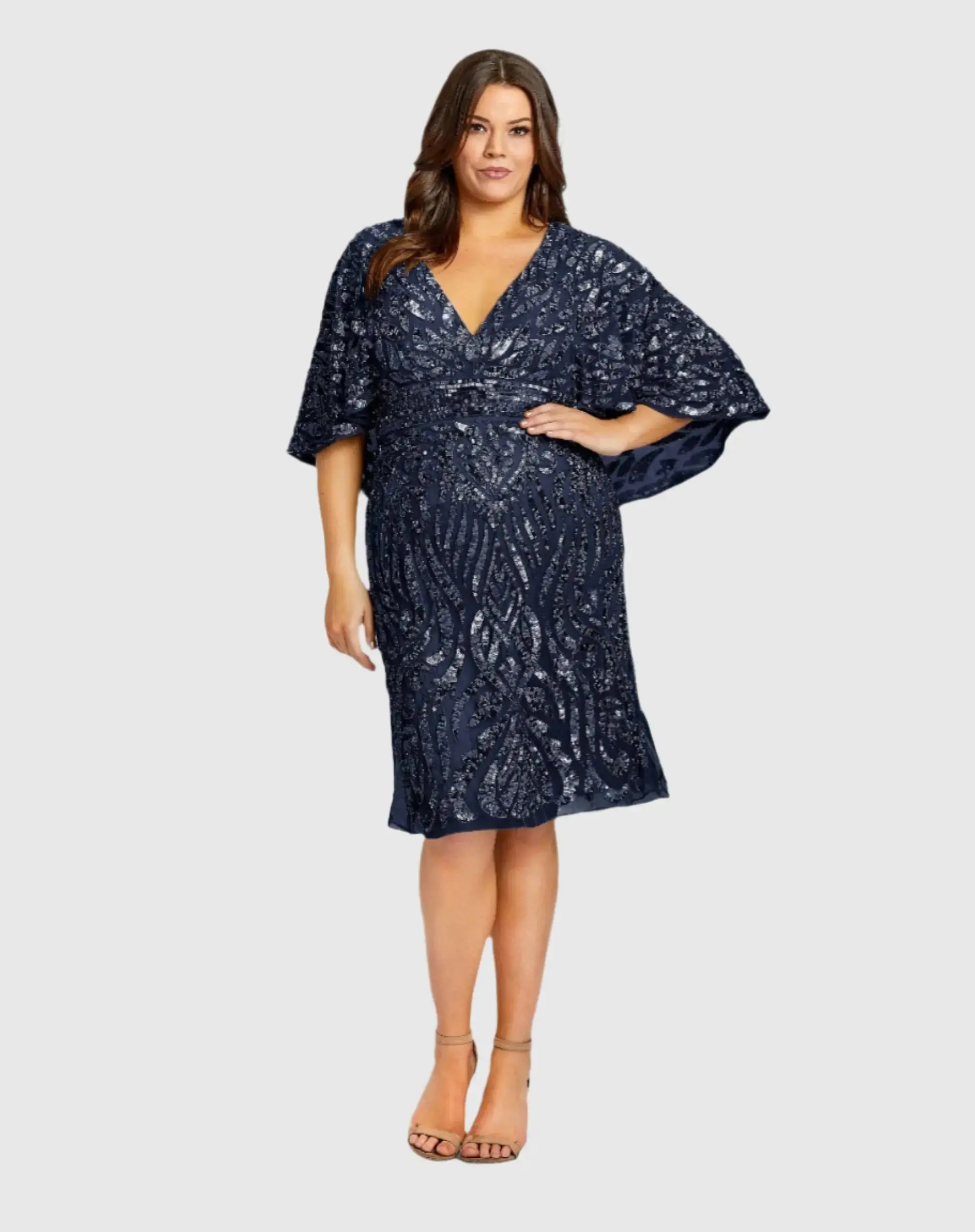 Embellished Cape Sleeve Cocktail Dress - Image 2