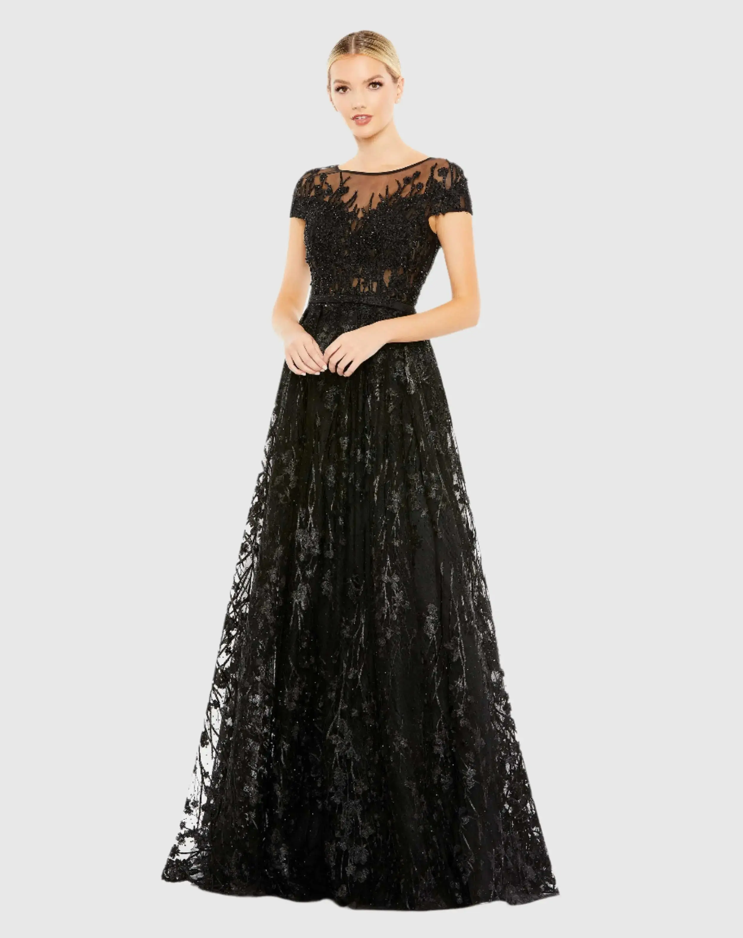 Embellished Floral Cap Sleeve A Line Gown - Image 2