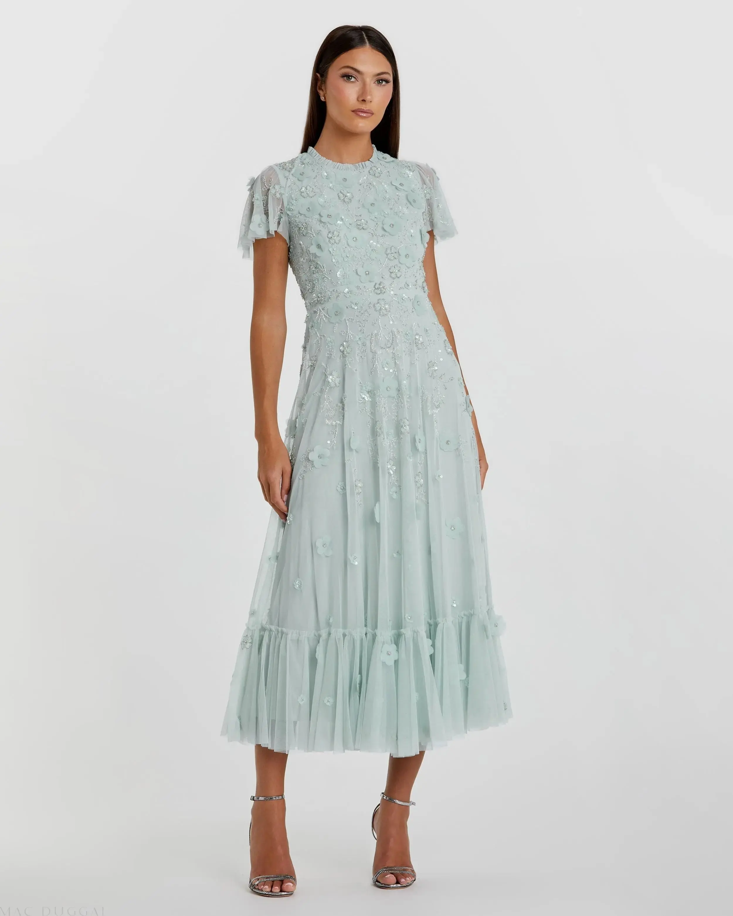 Embellished High Neck Cap Sleeve A Line Dress - Image 3