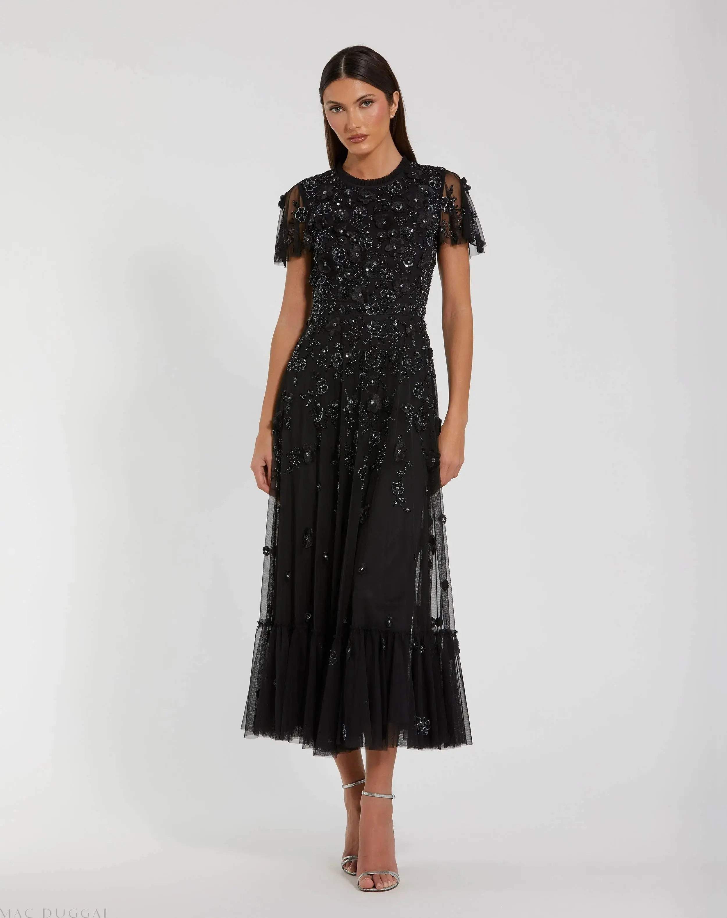 Embellished High Neck Cap Sleeve A Line Dress - Image 4