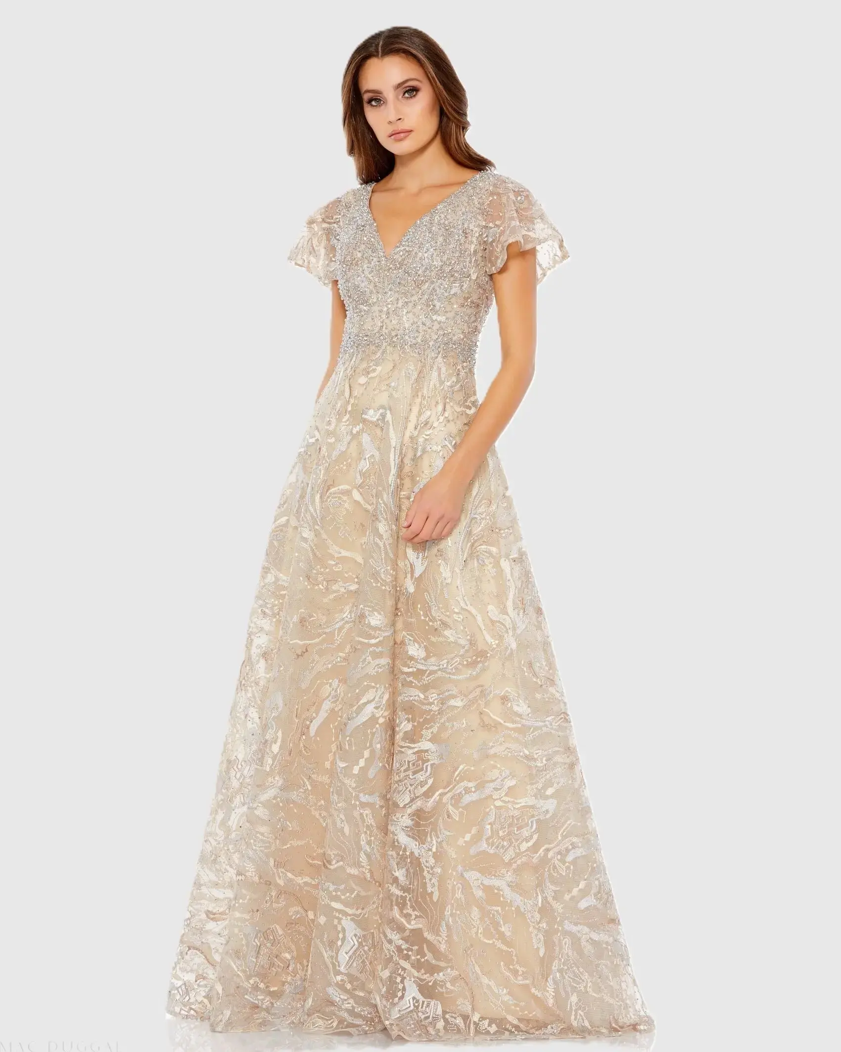 Embellished Illusion Butterfly Sleeve A-Line Gown - Image 2