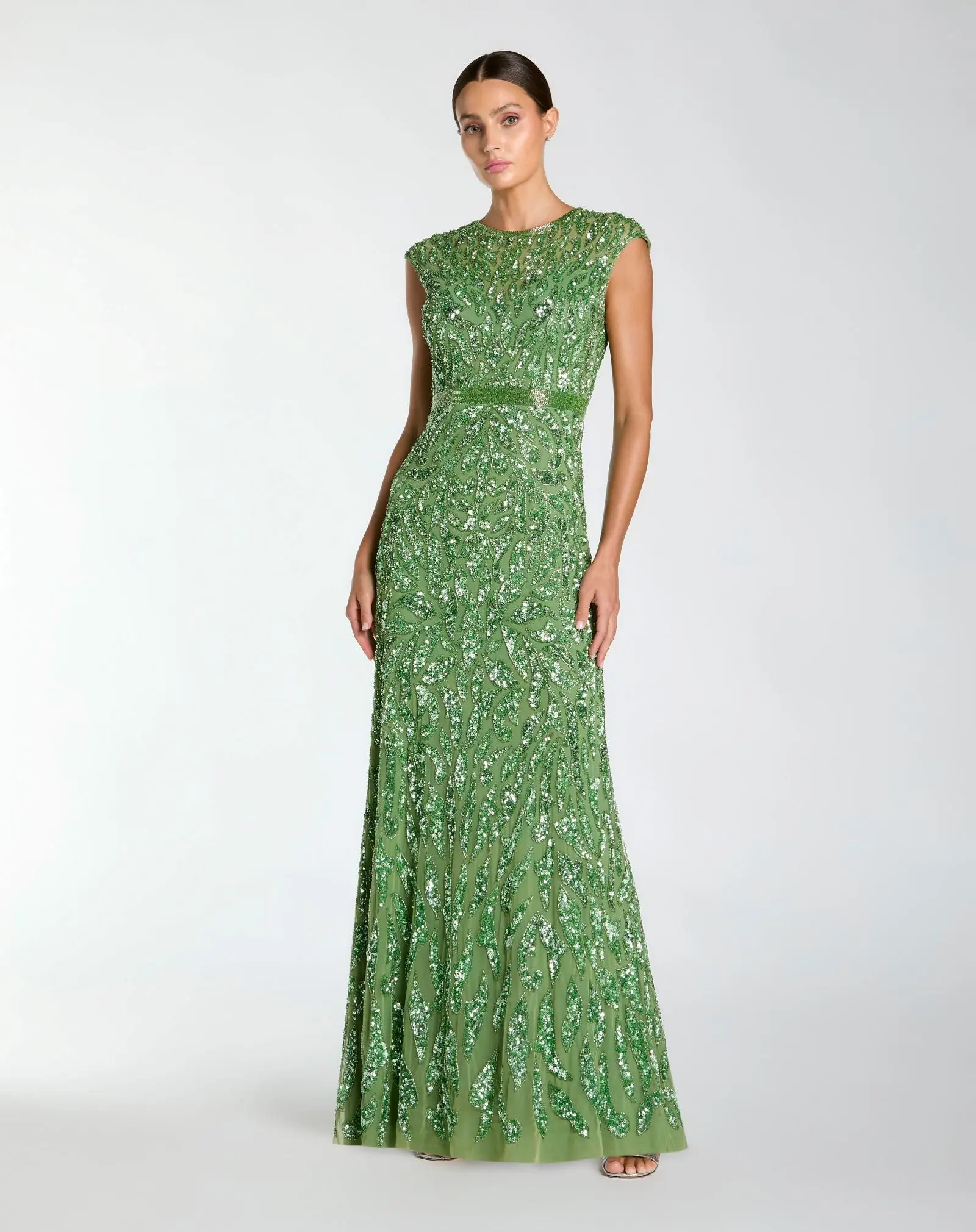 Embellished Illusion Cap Sleeve Column Gown - Image 2
