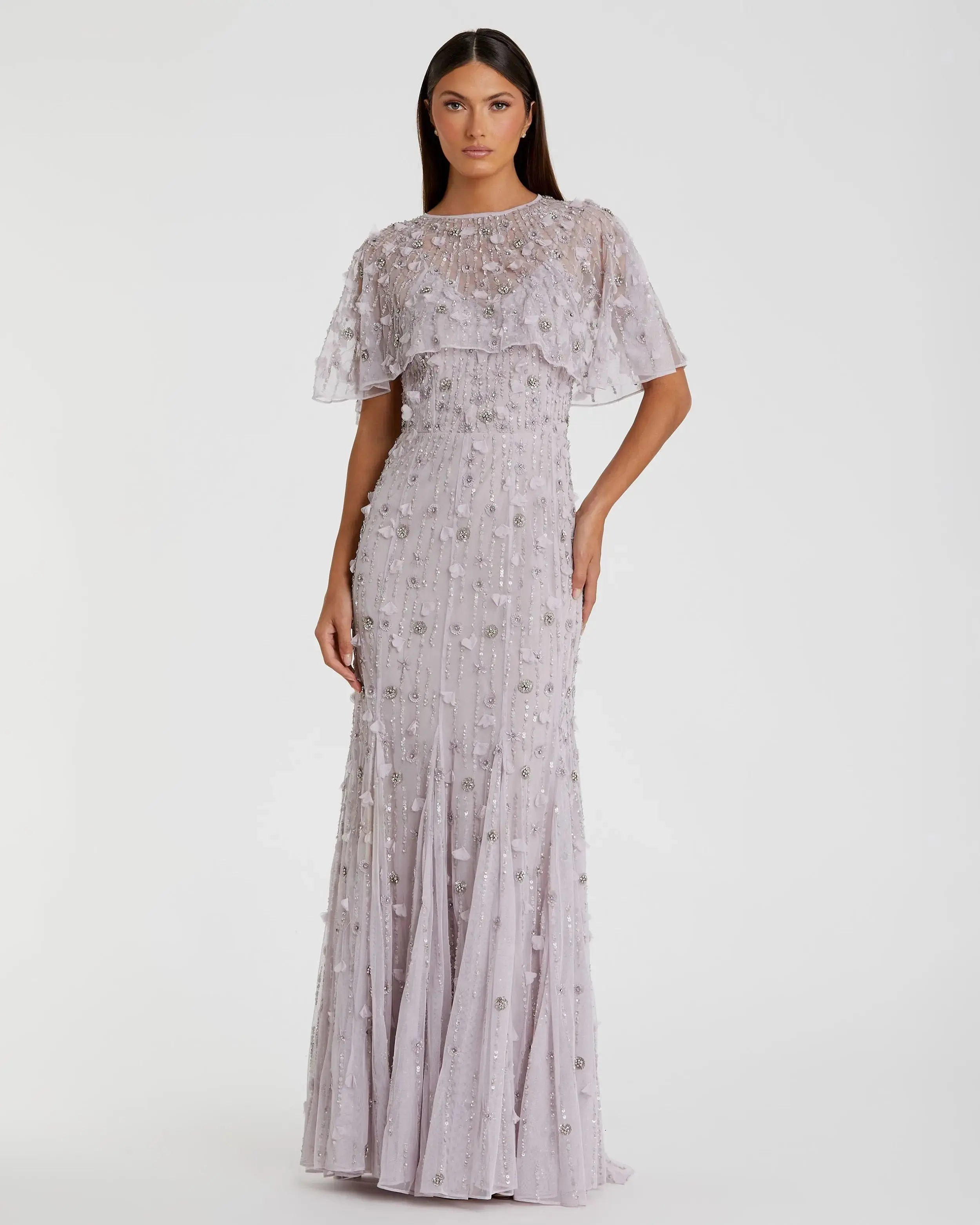 Embellished Illusion Cape Sleeve Trumpet Gown - Image 2