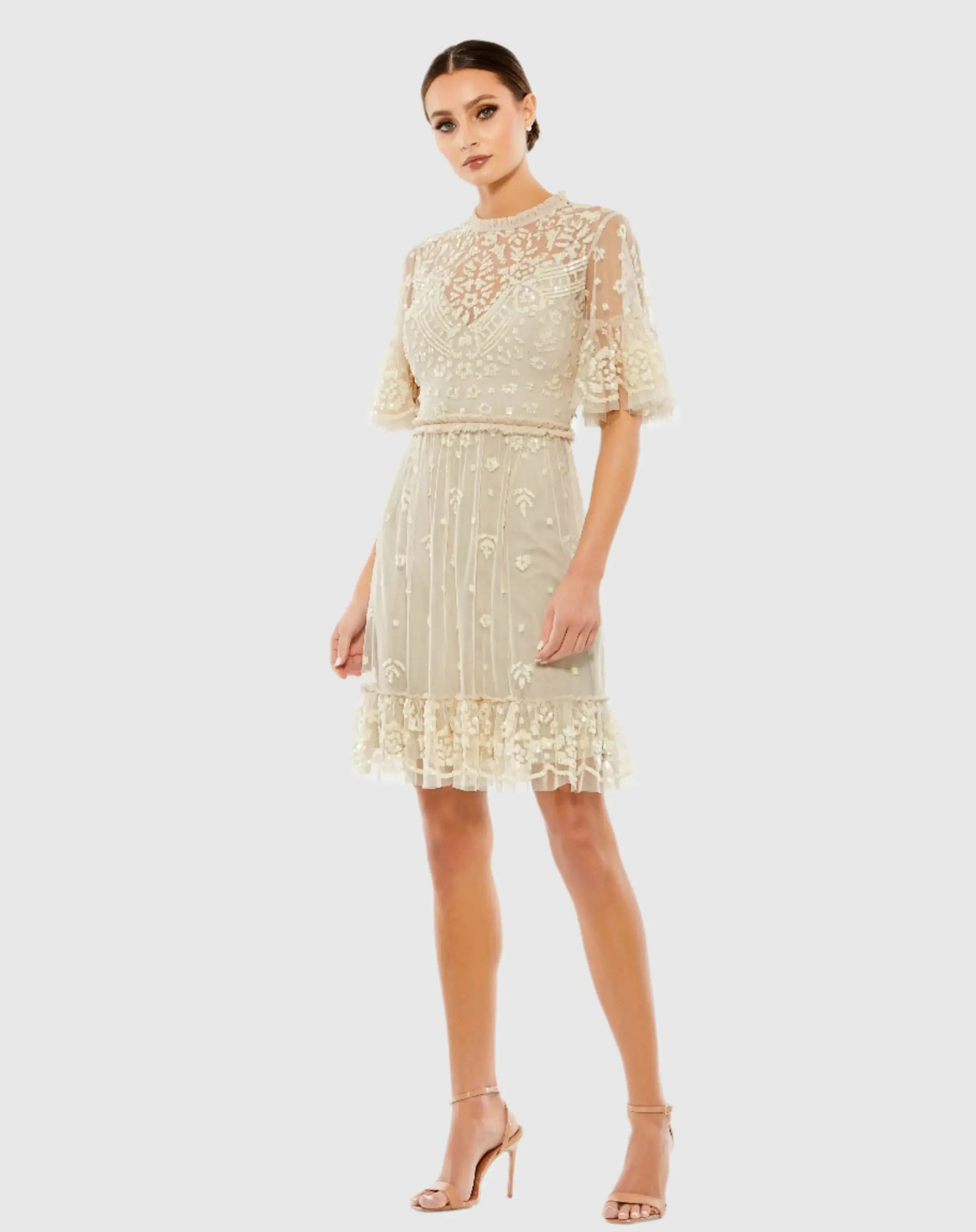 Embellished Illusion High Neck Mini Dress - Image 2