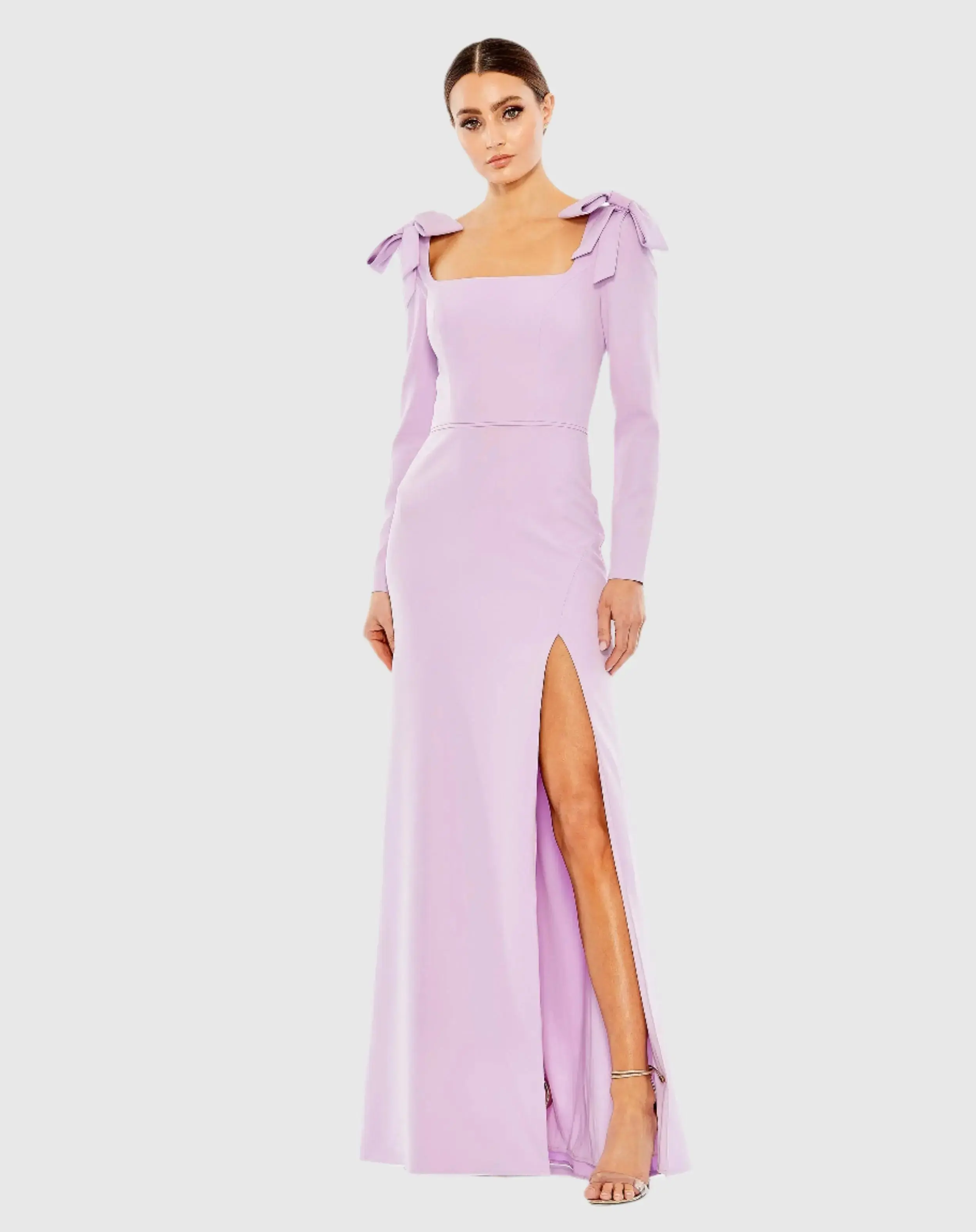 Empire Waist Long Sleeve Bow Shoulder Gown - Image 2