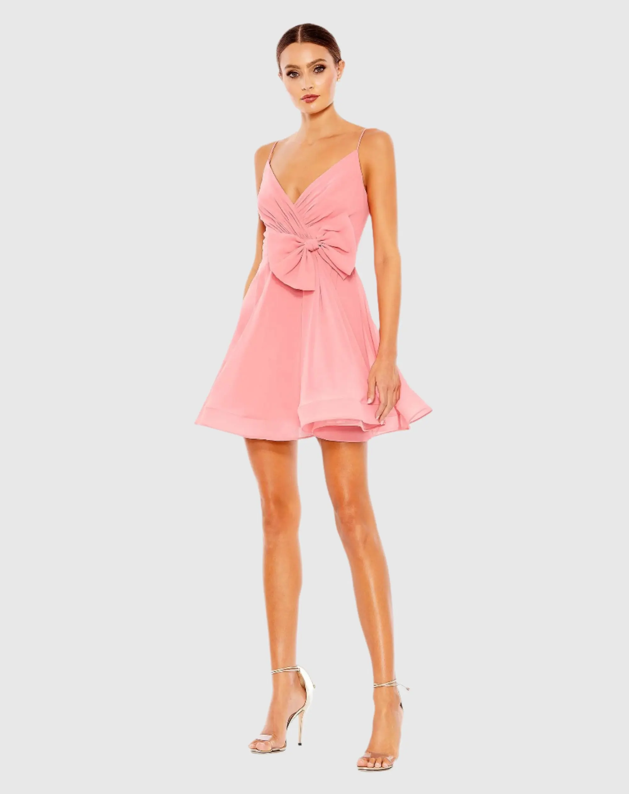 Faux Wrap Bow Detail Flowy Mini Dress - Image 2