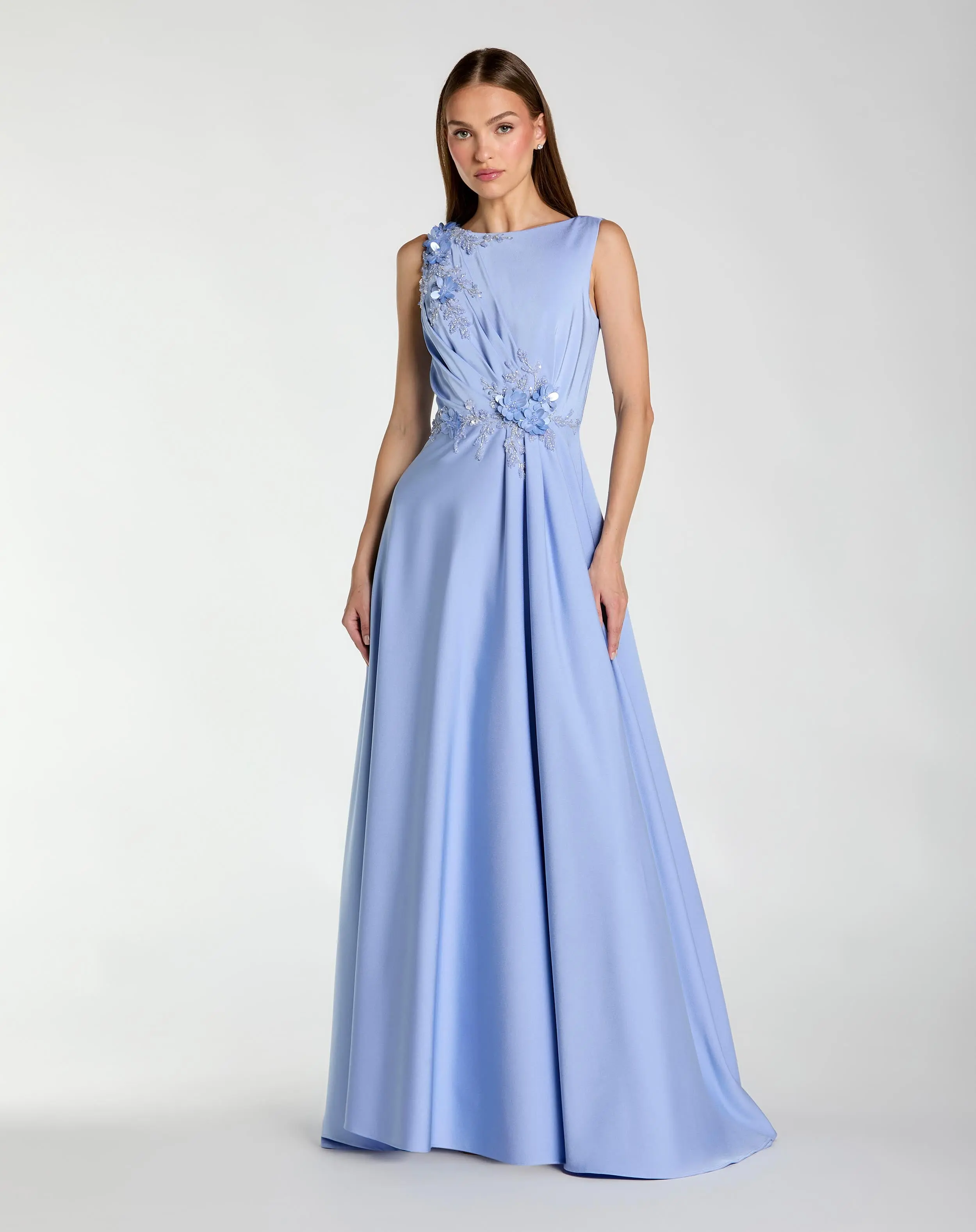 Floral Applique Sleeveless A Line Gown