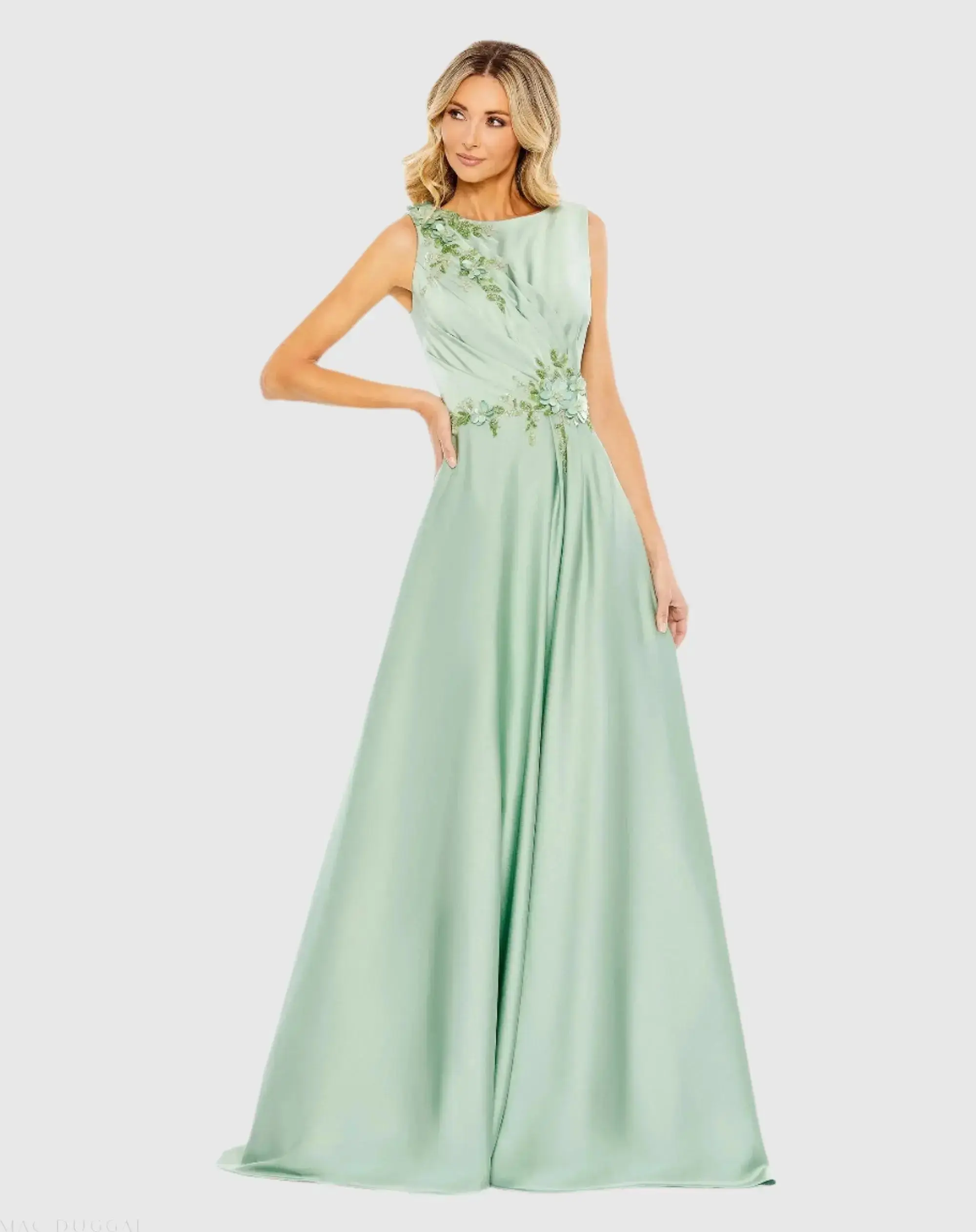 Floral Applique Sleeveless A Line Gown - Image 2