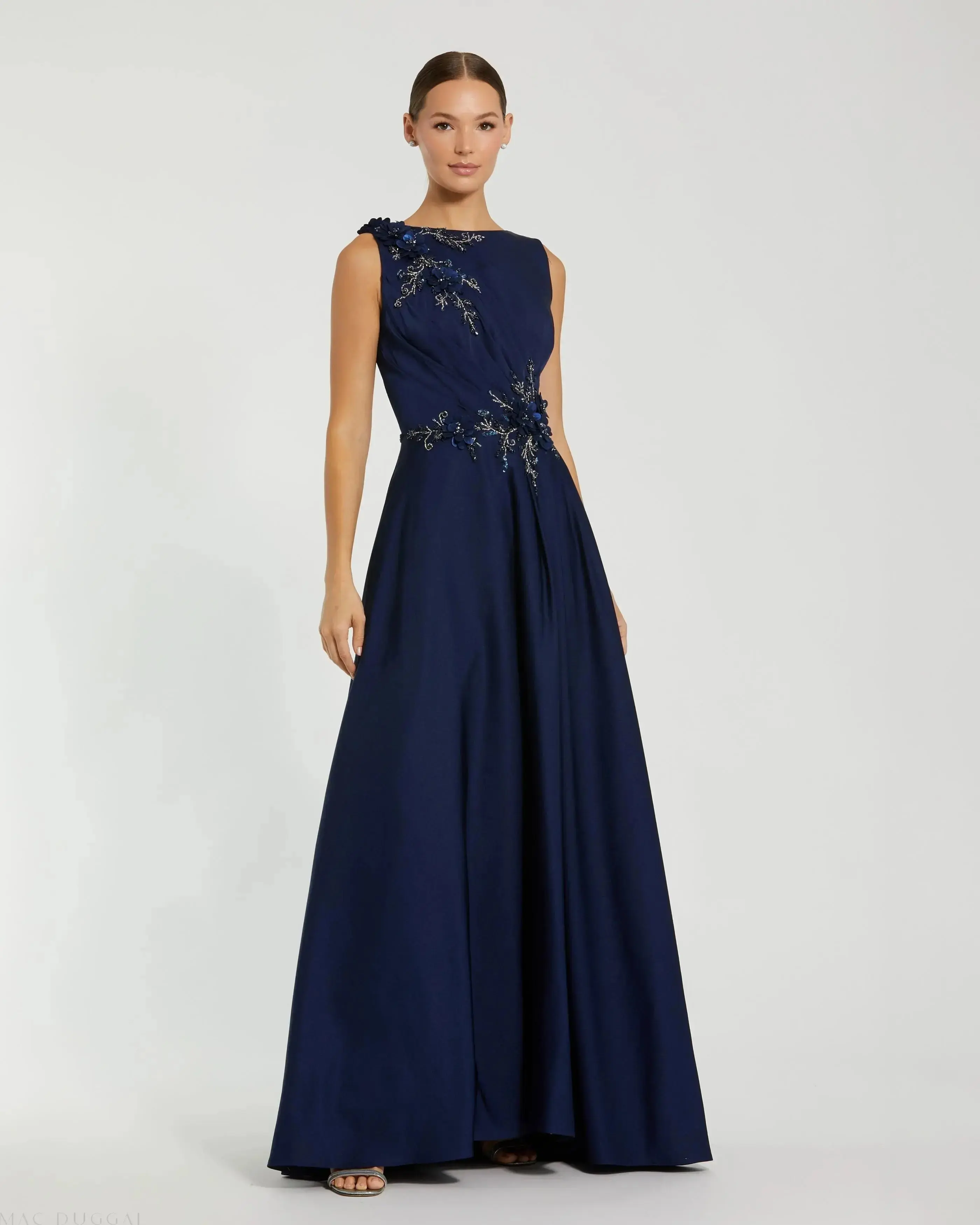 Floral Applique Sleeveless A Line Gown - Image 3