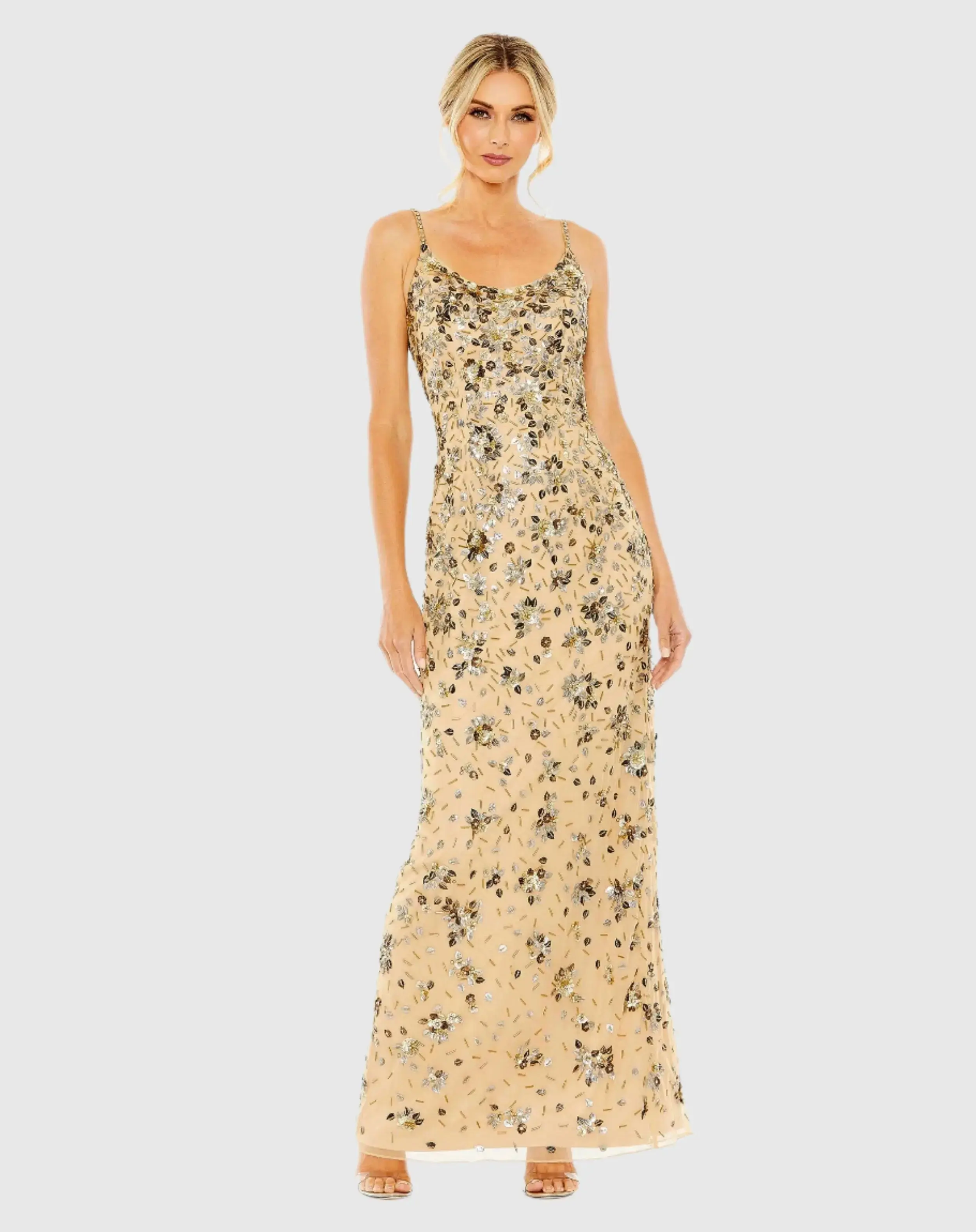 Floral Embellished Scoop Neck Evening Gown - Image 2