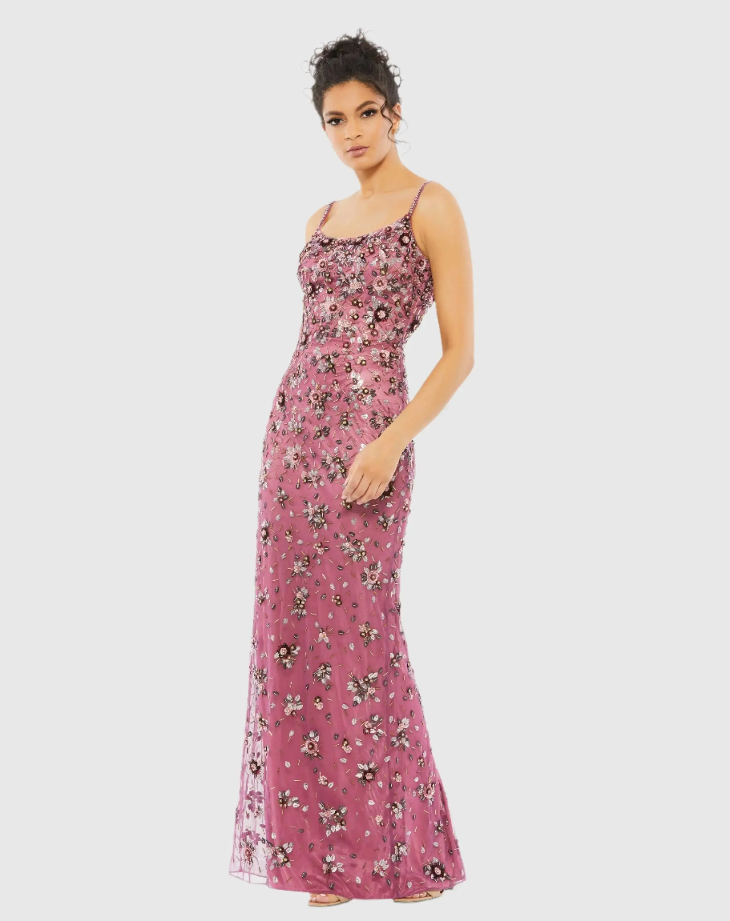 Floral Embellished Scoop Neck Evening Gown - Image 3