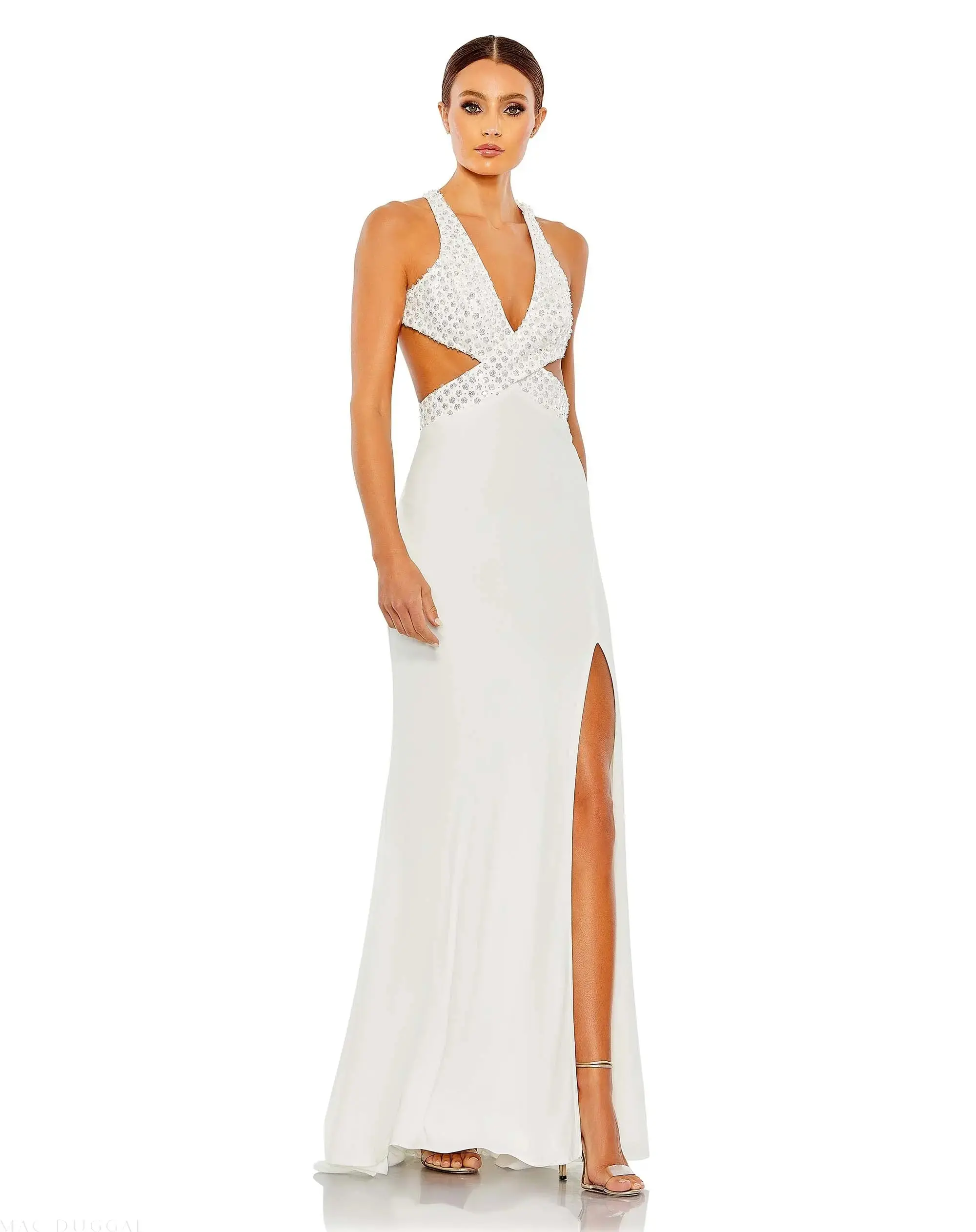 Floral Sequined Criss Cross Bodice Gown - Image 2