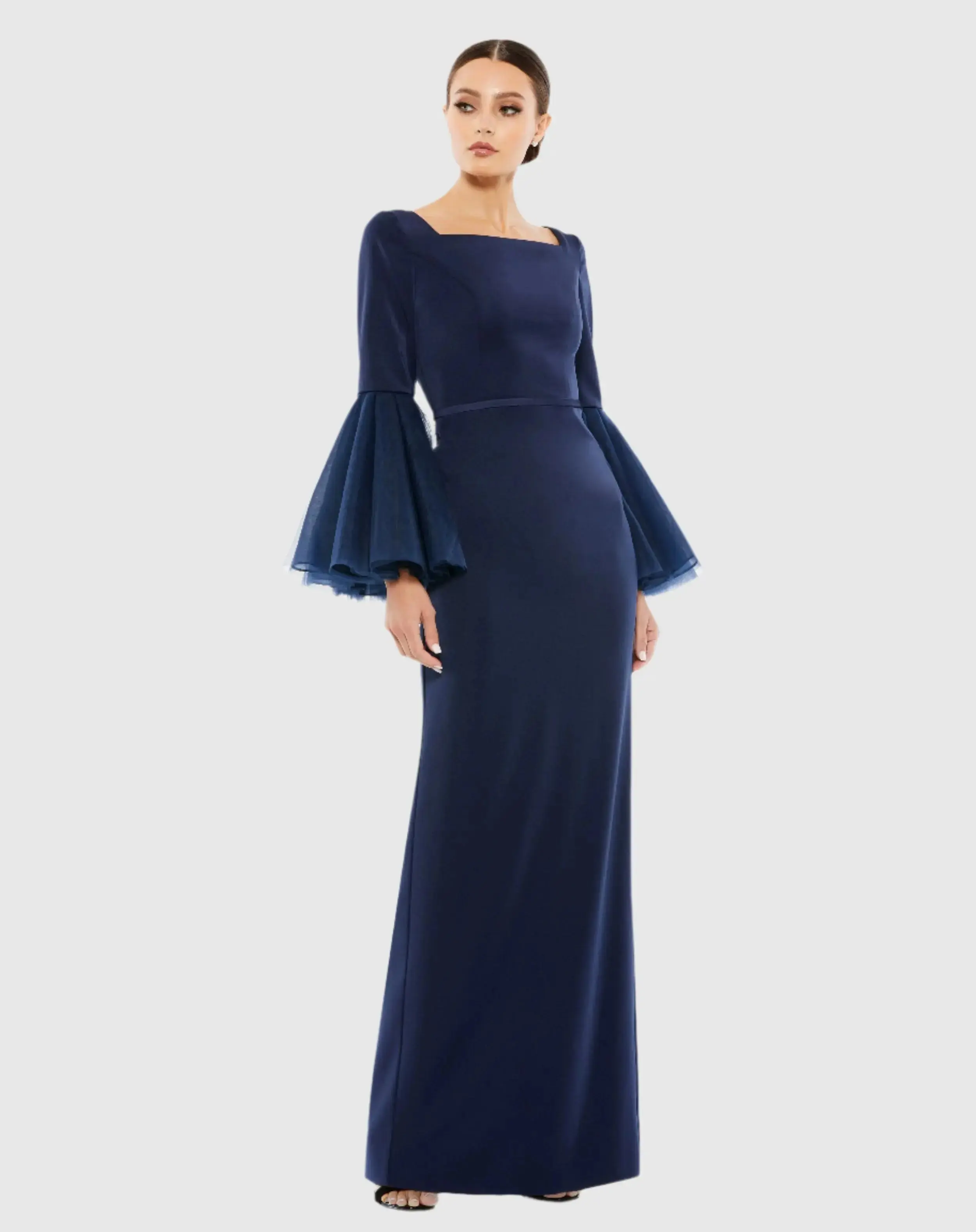 Flounce Sleeve Square Neck Column Gown - Image 2