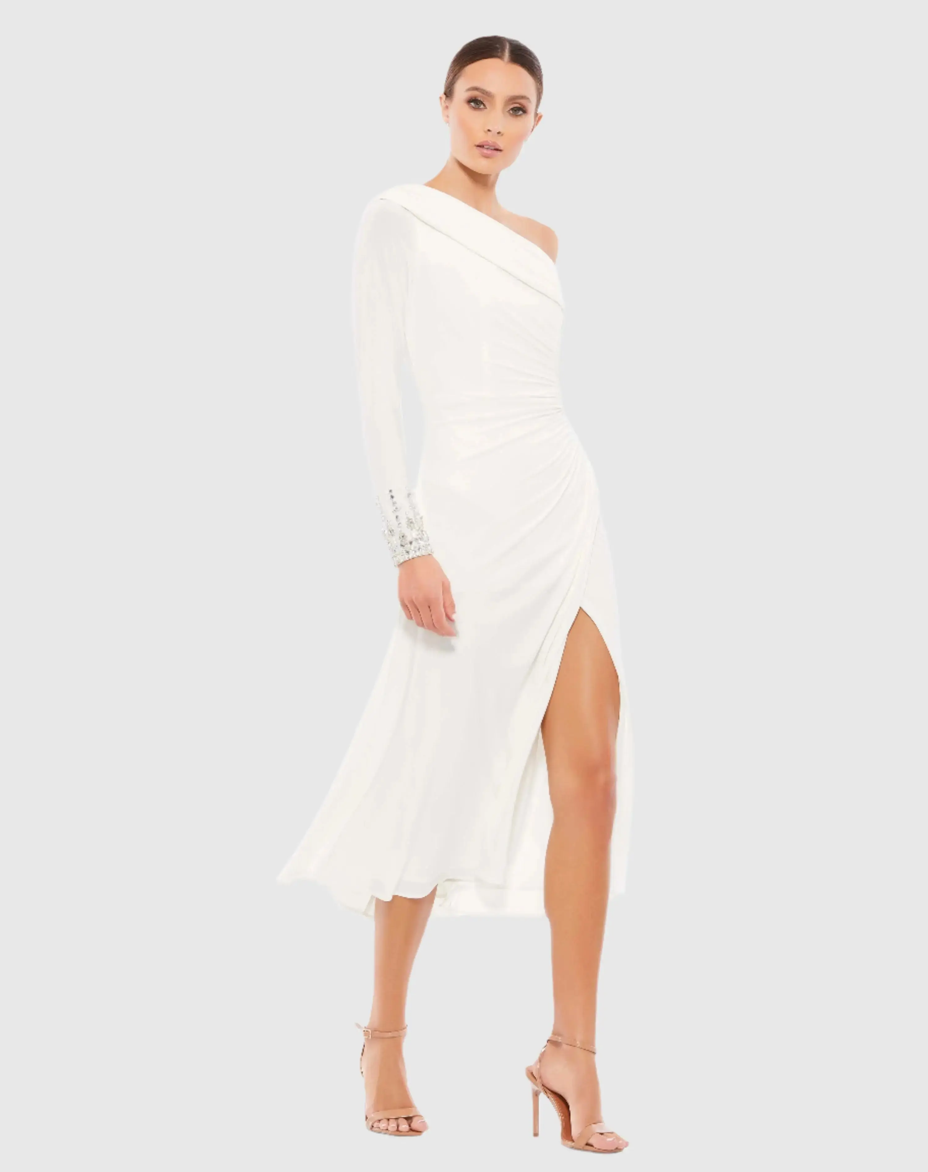 Foldover Long Sleeve Jeweled Midi Dress - Image 3