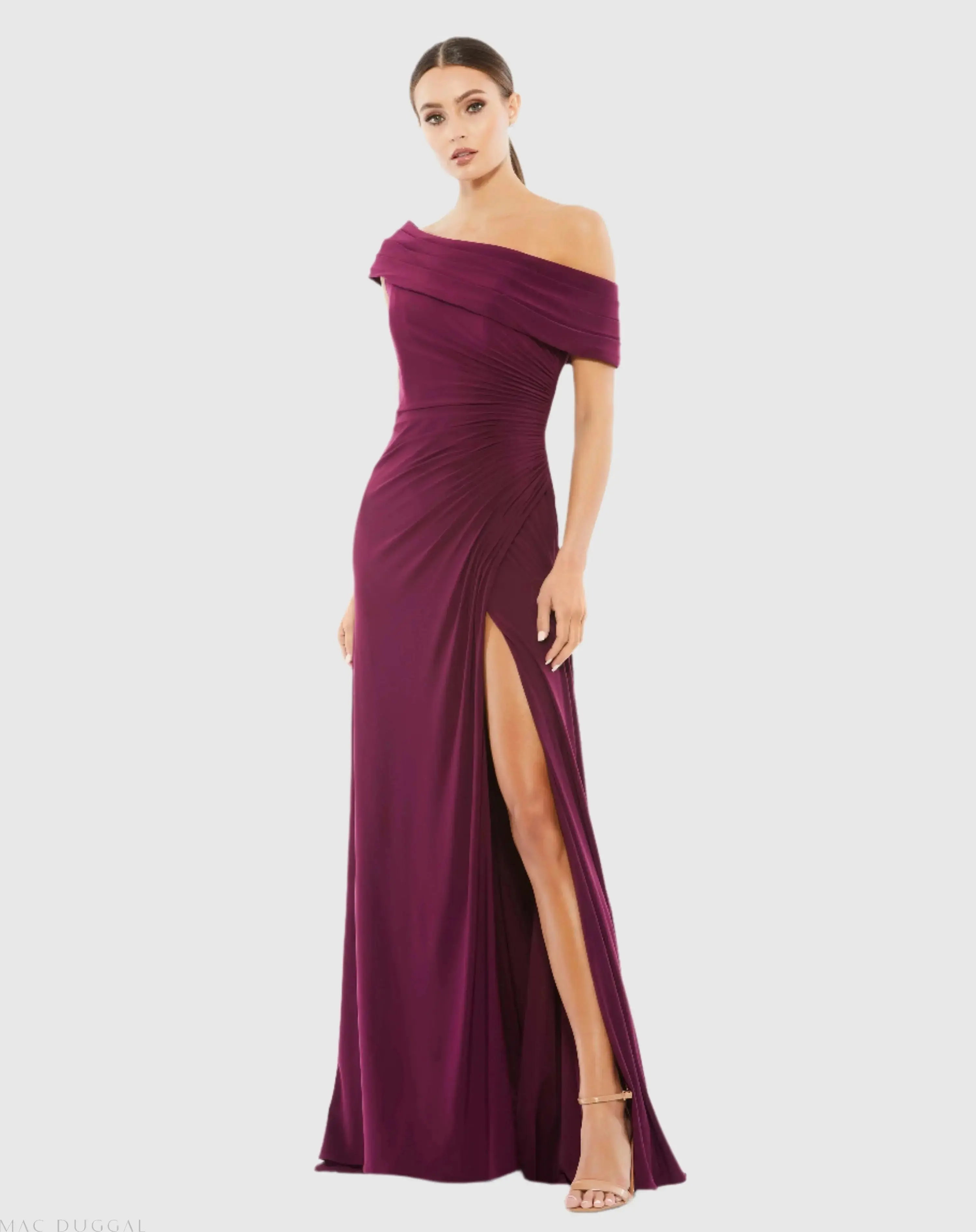 Foldover Off-the-Shoulder Slit Gown - Image 5