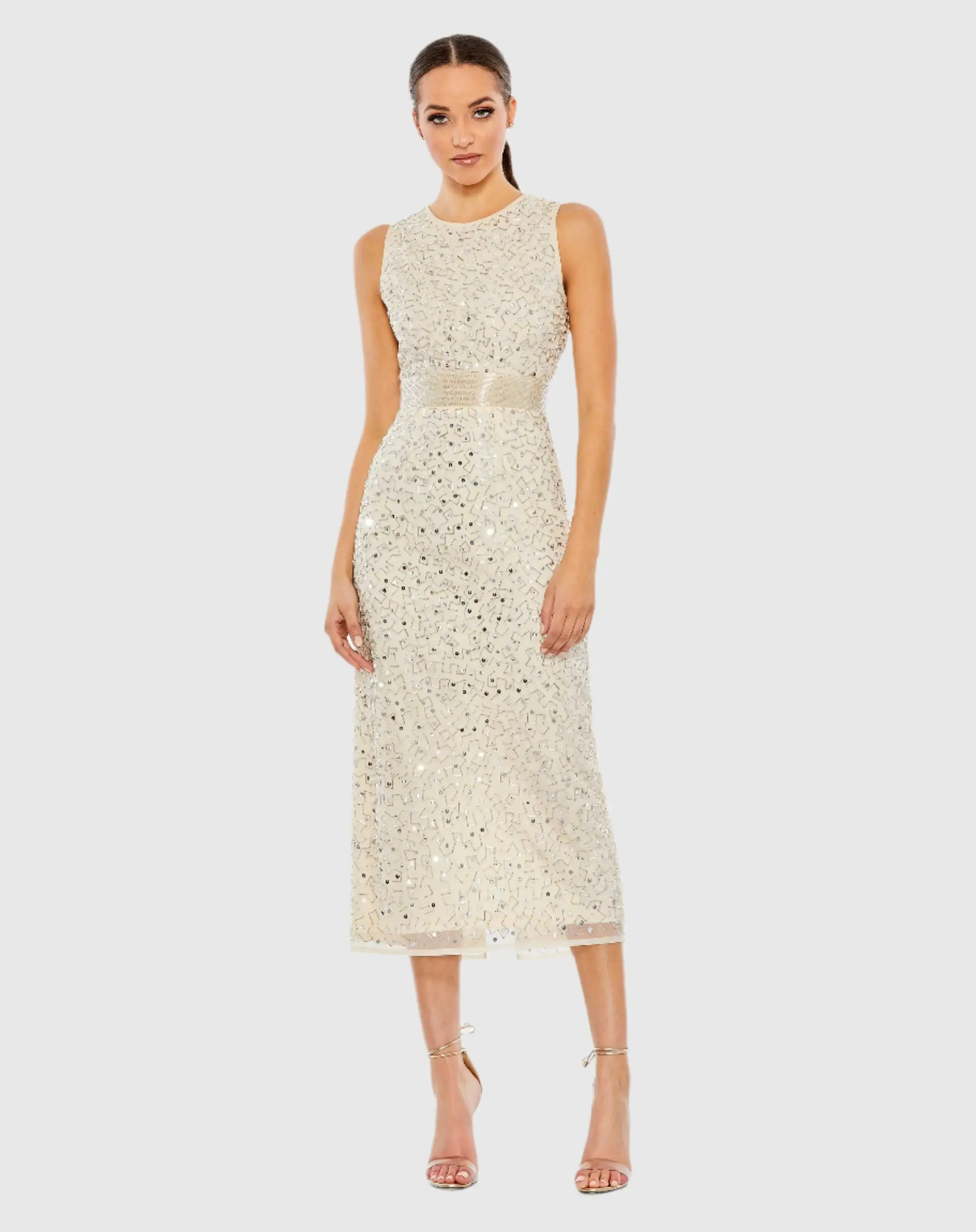 Geometric Embellished Sleeveless Column Dress - Image 3