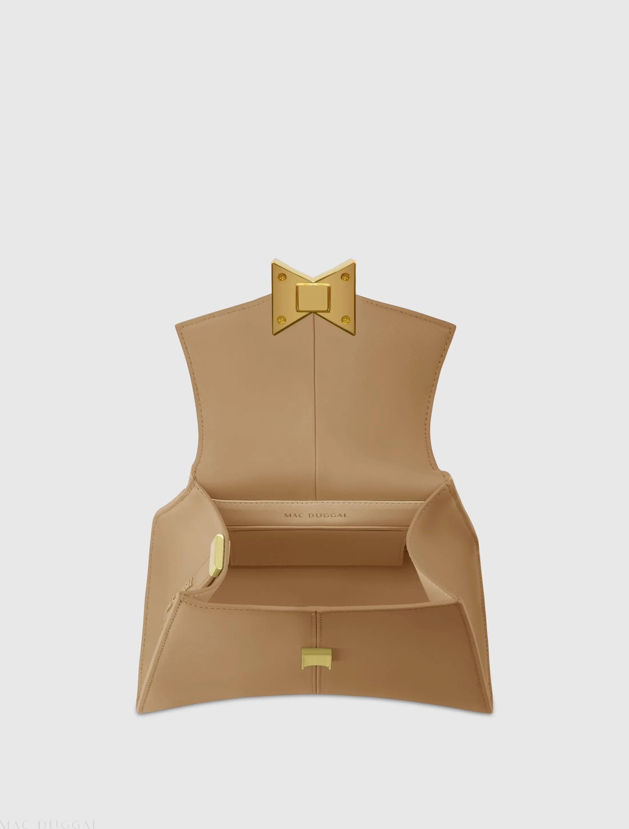 Beige Small Structured Leather Top Handle Bag - Image 3