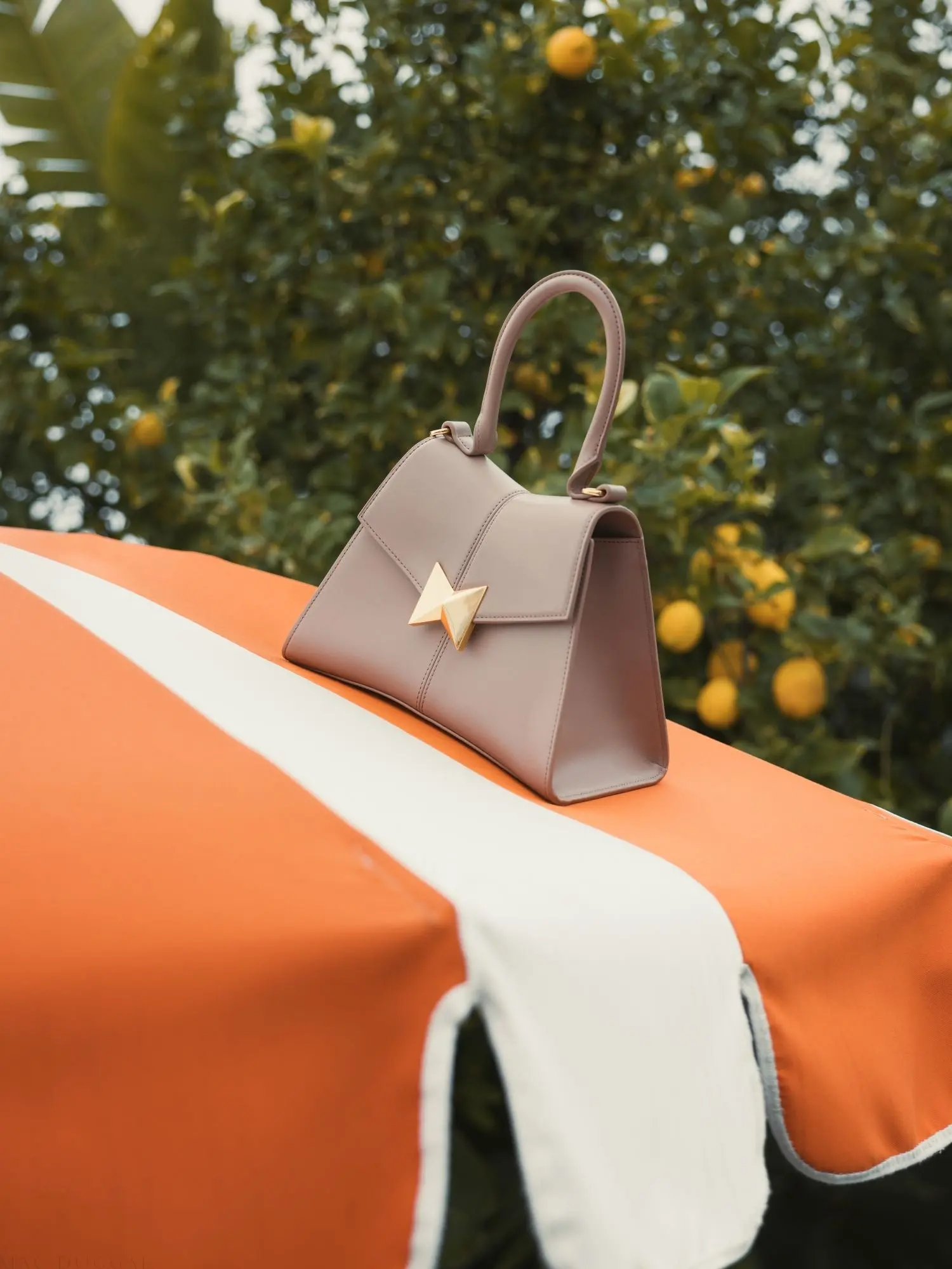 Beige Small Structured Leather Top Handle Bag - Image 5