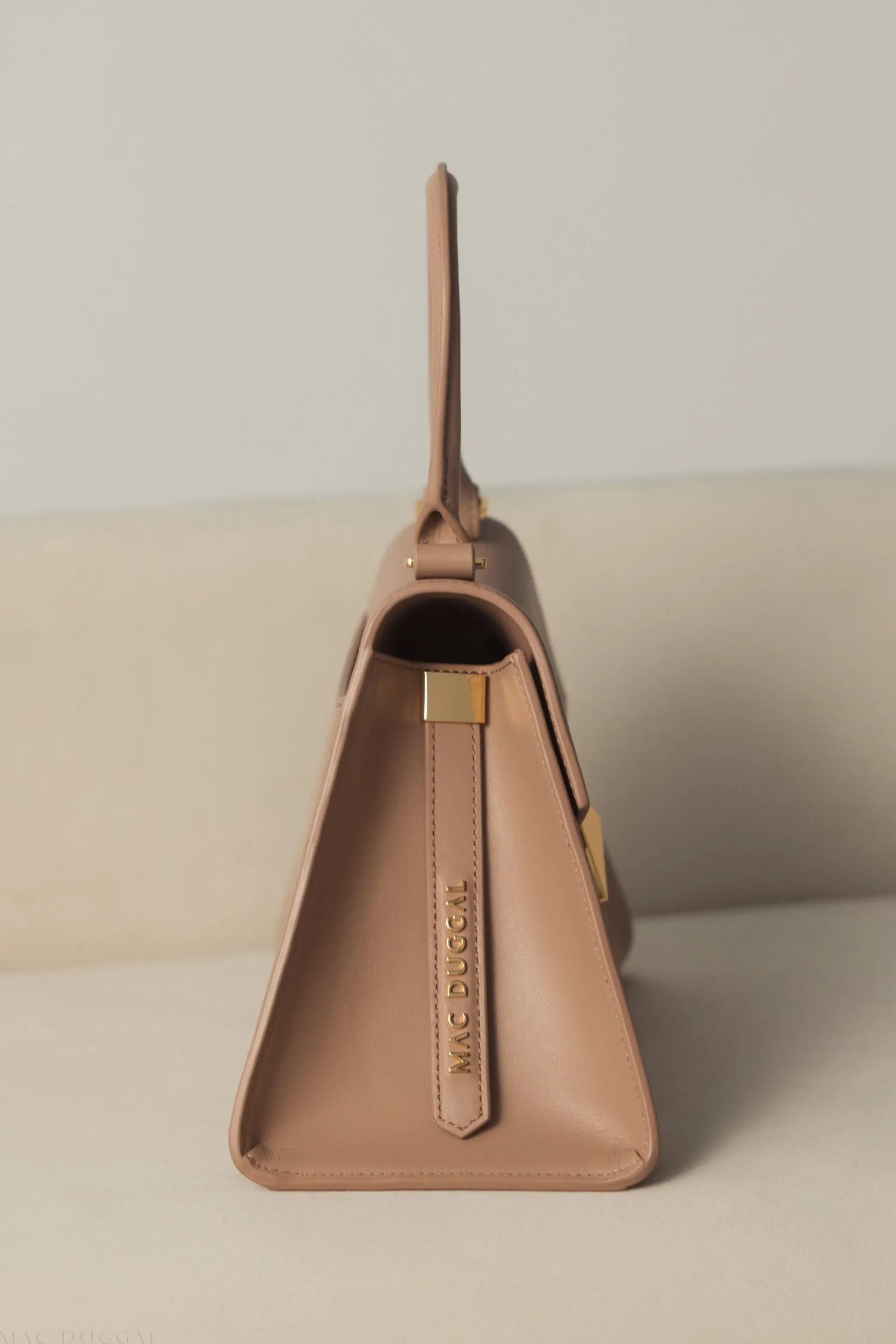 Beige Small Structured Leather Top Handle Bag - Image 9