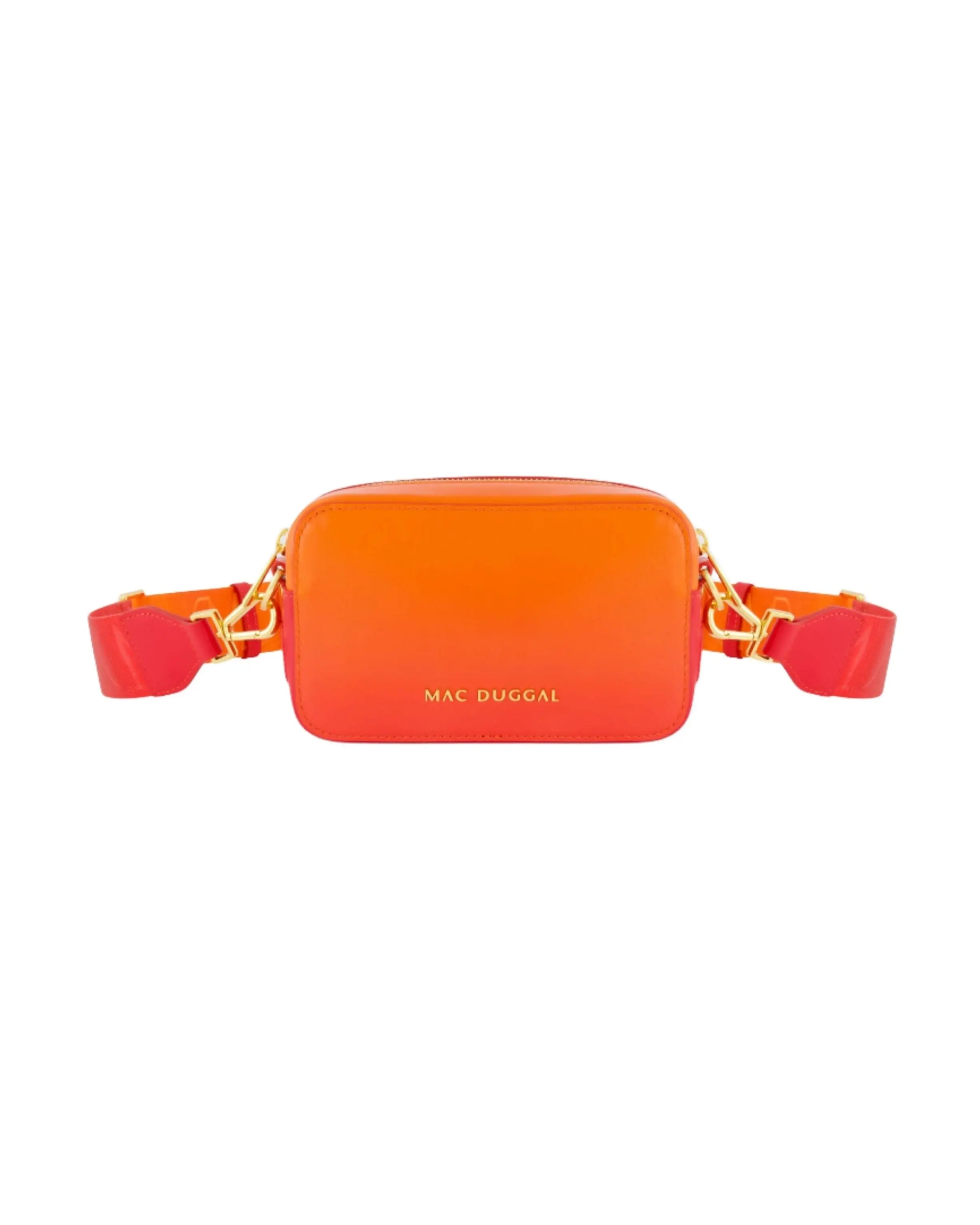 Orange Ombre Small Leather Crossbody Camera Bag with Adjustable Strap - Image 6