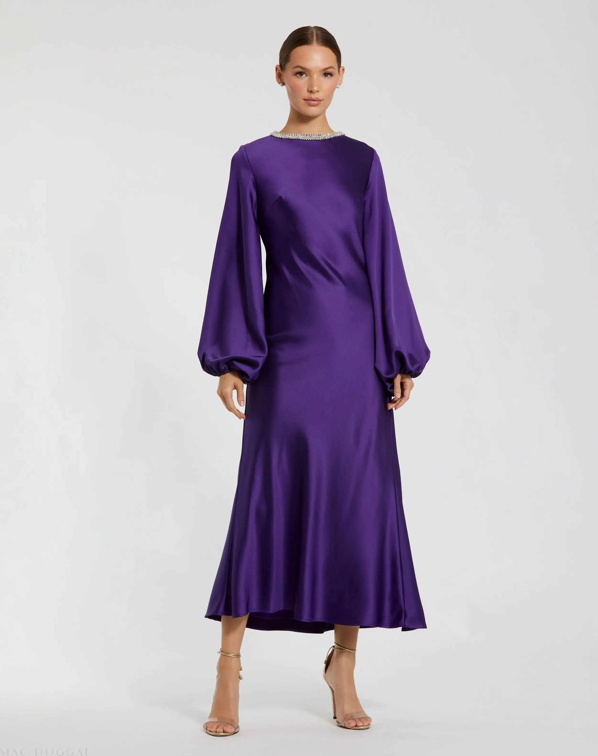 High Neck Long Sleeve Crystal Detail Dress
