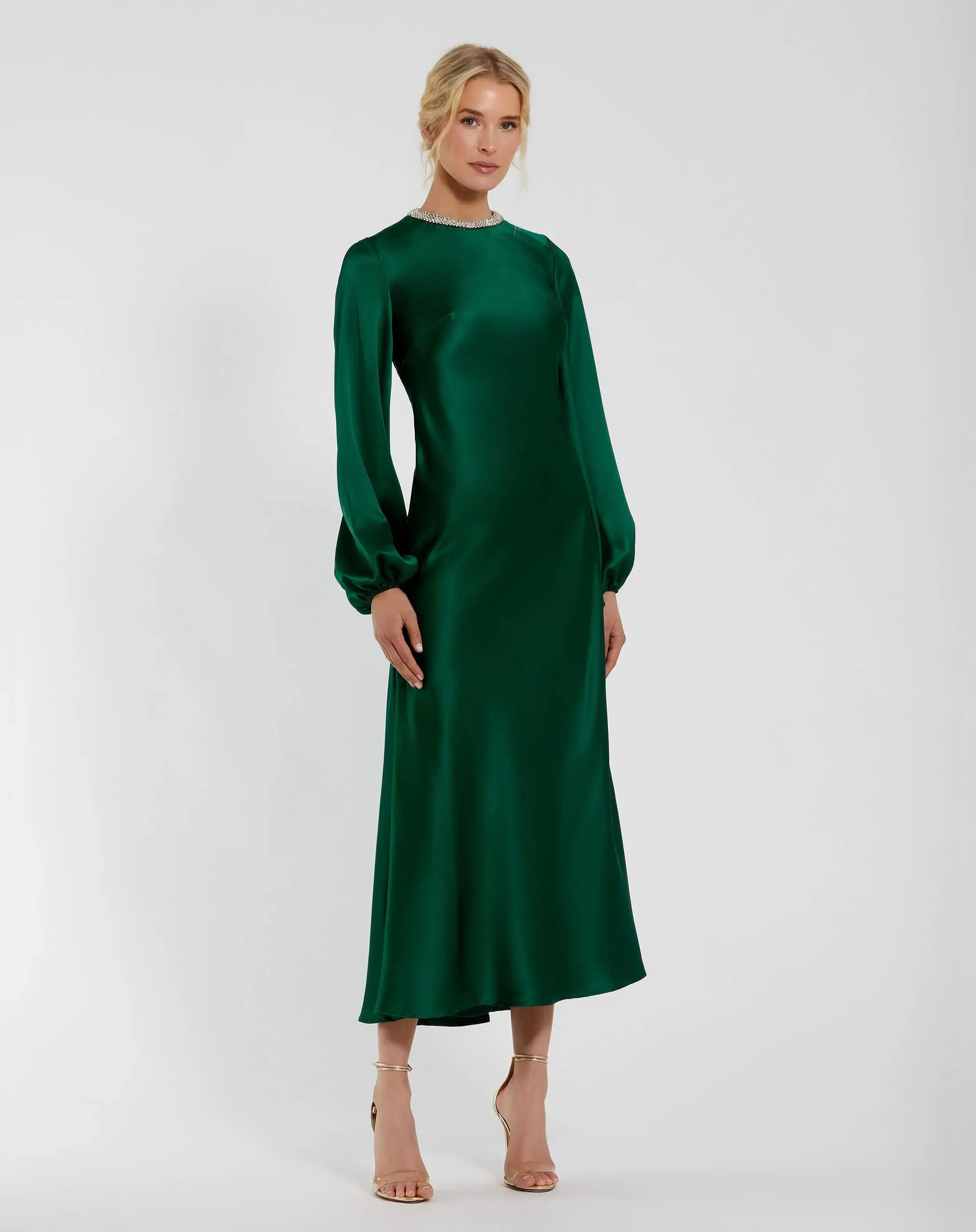 High Neck Long Sleeve Crystal Detail Dress - Image 2