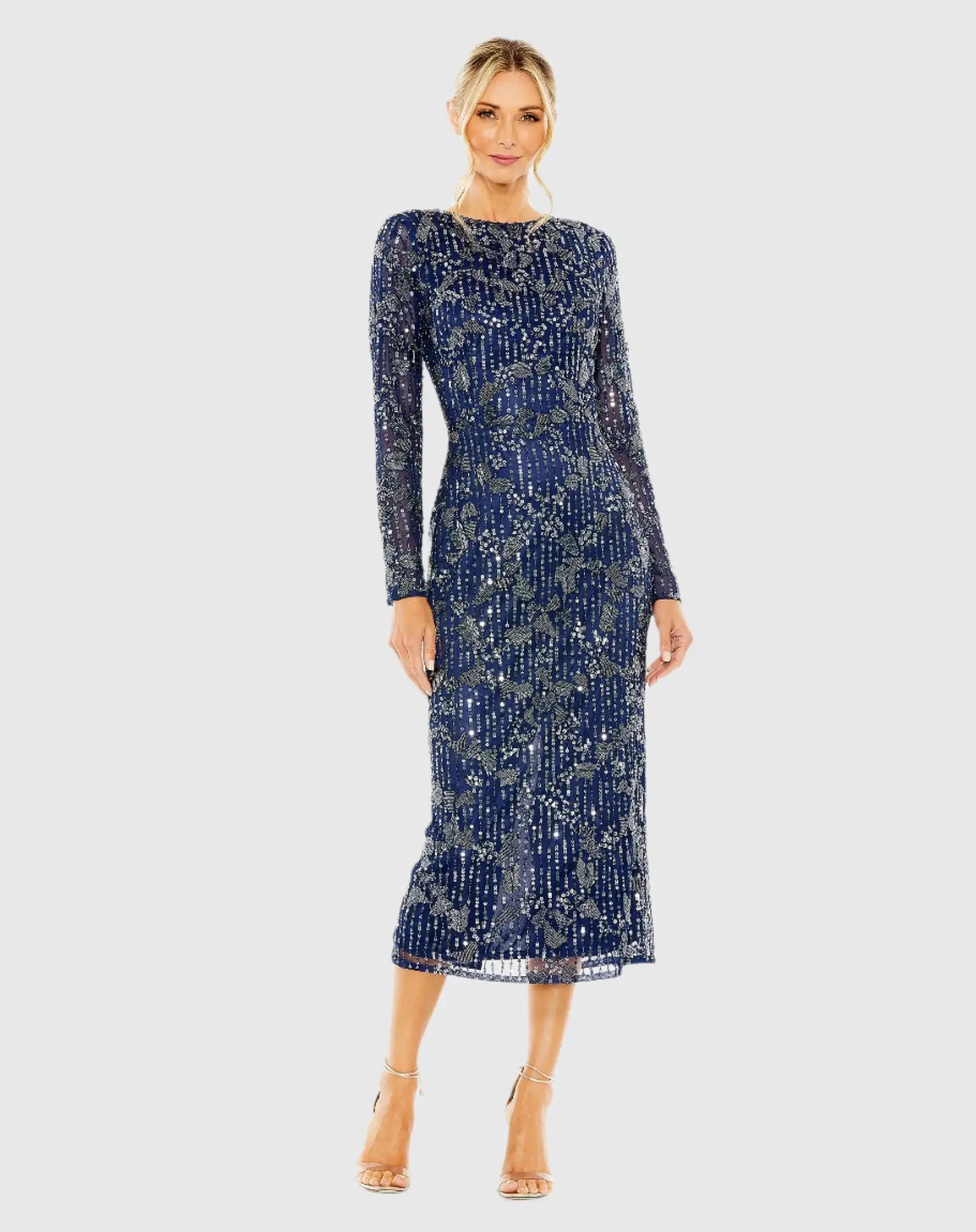 High Neck Long Sleeve Embellished Dress - Image 2