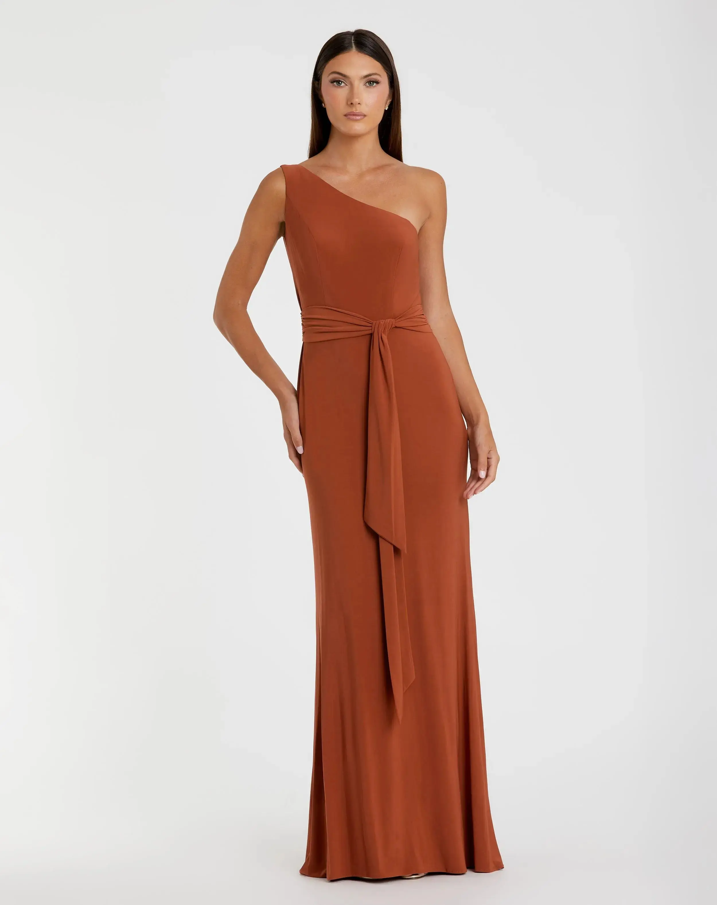 Jersey One Shoulder Belted Trumpet Gown - Image 2
